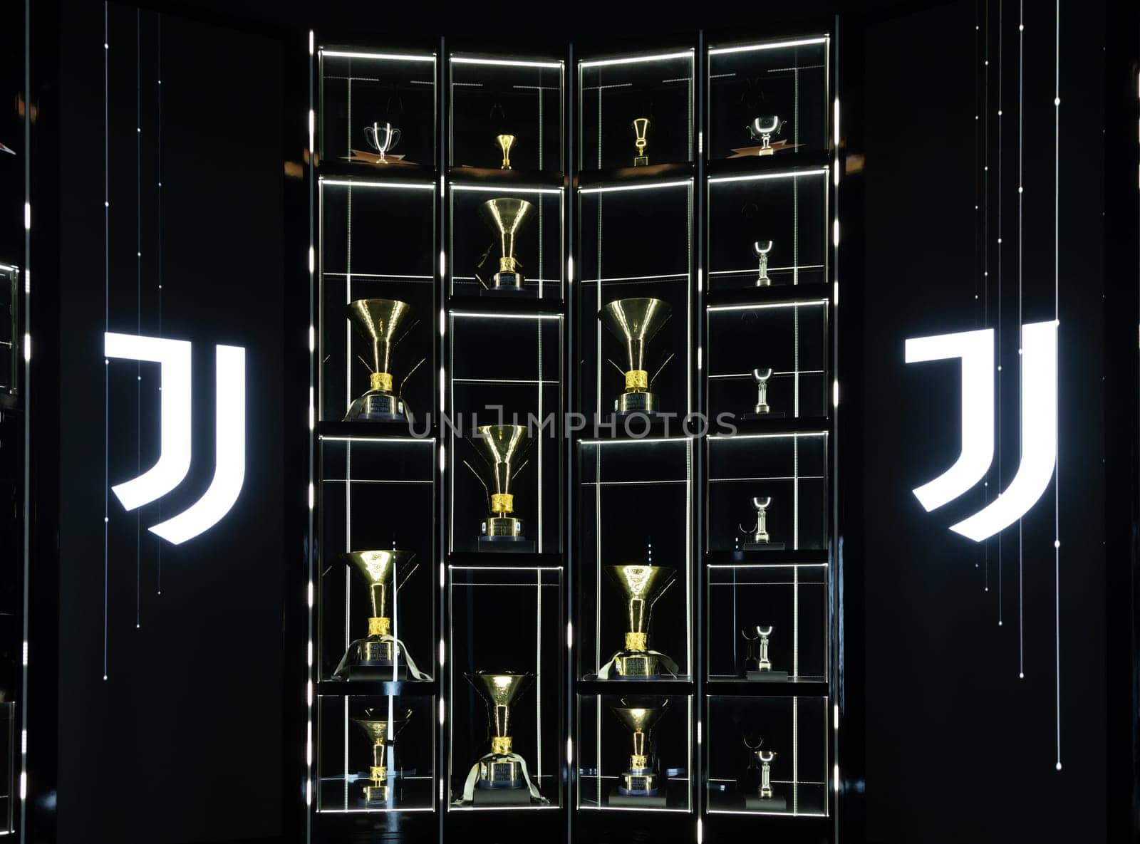 Turin, Italy - 02 March 2024. Juventus Museum interior. Champions League trophy.