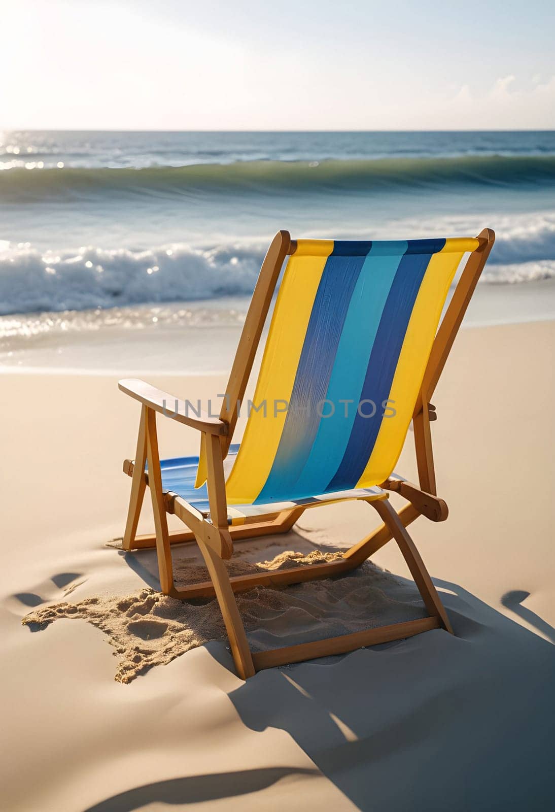 AI generated of a beach chair sitting on the sand with the ocean in the background