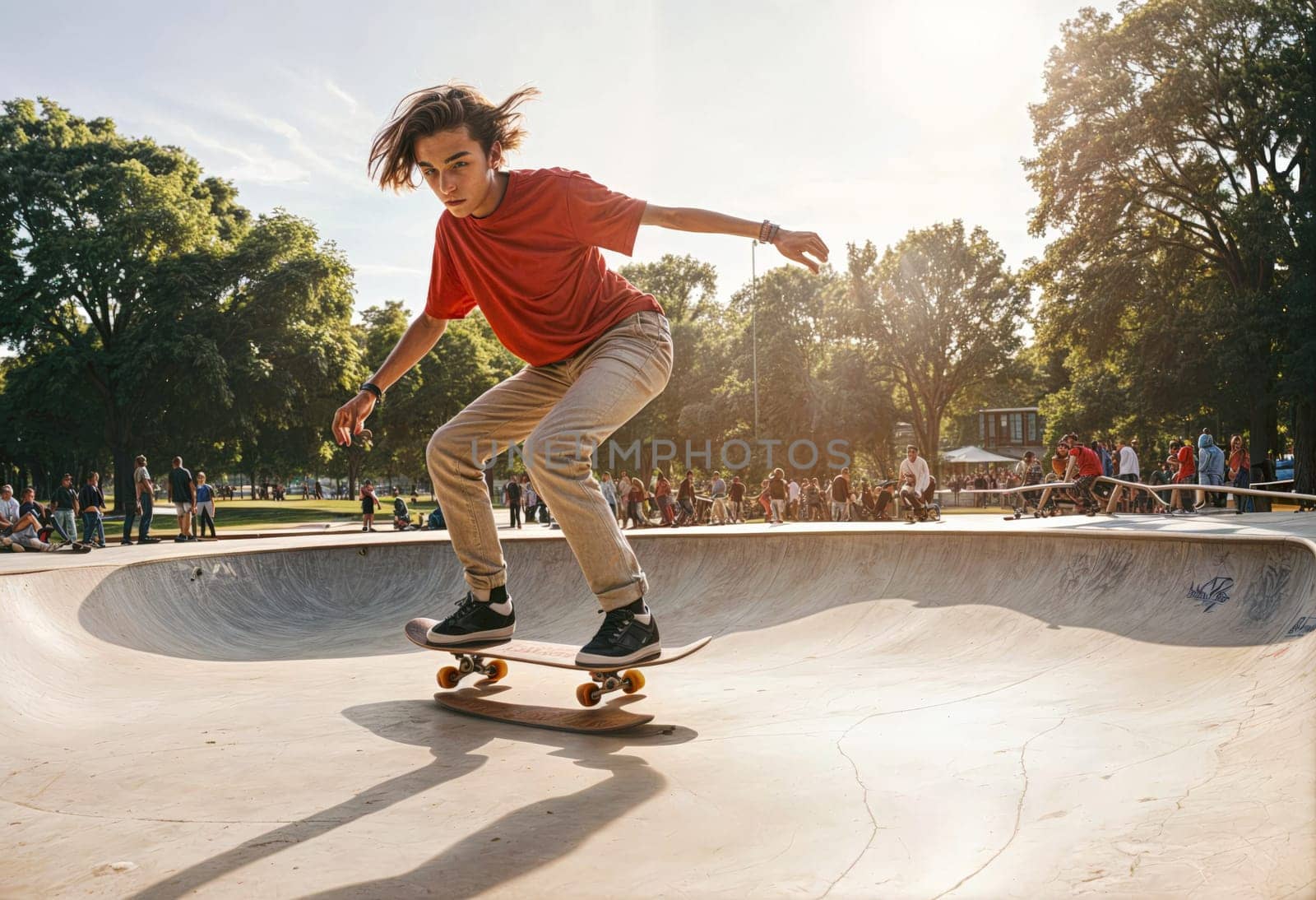 AI generated of a person riding a skateboard in a skate park