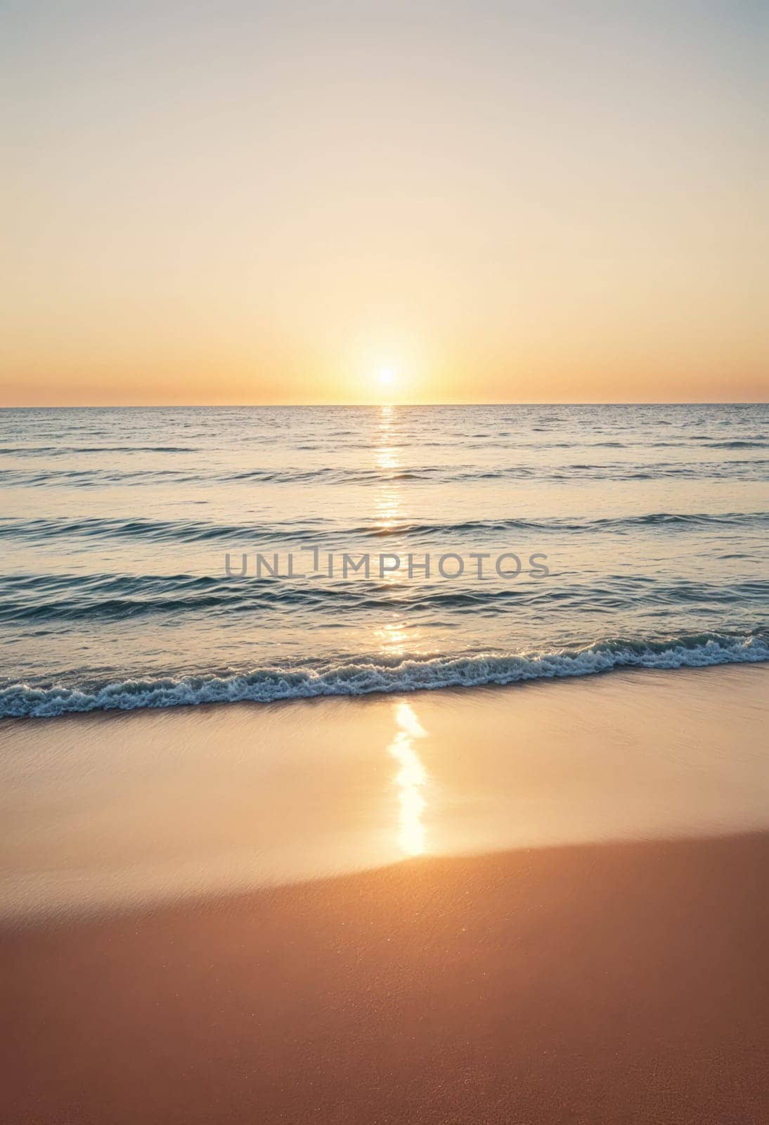 AI generated of a beach with the sun setting over the ocean