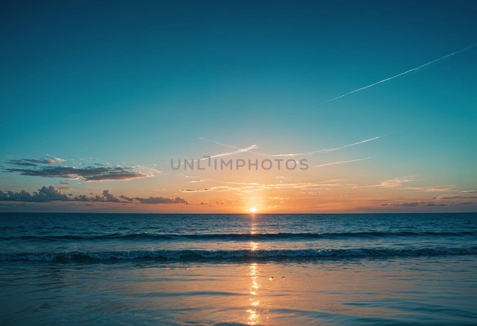 AI generated of sunset over the ocean with waves and clouds