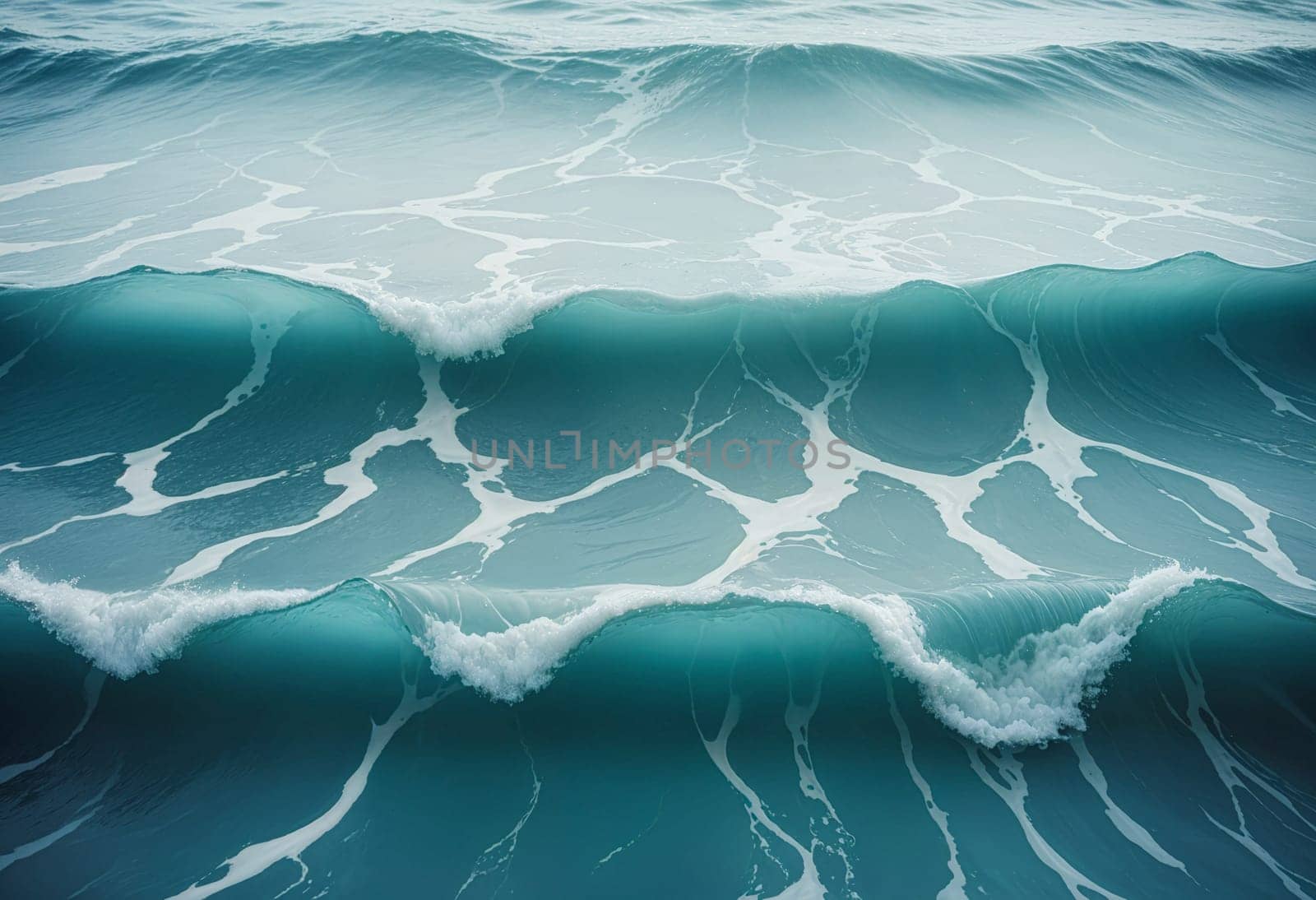 AI generated of a view of the ocean waves with white and blue water