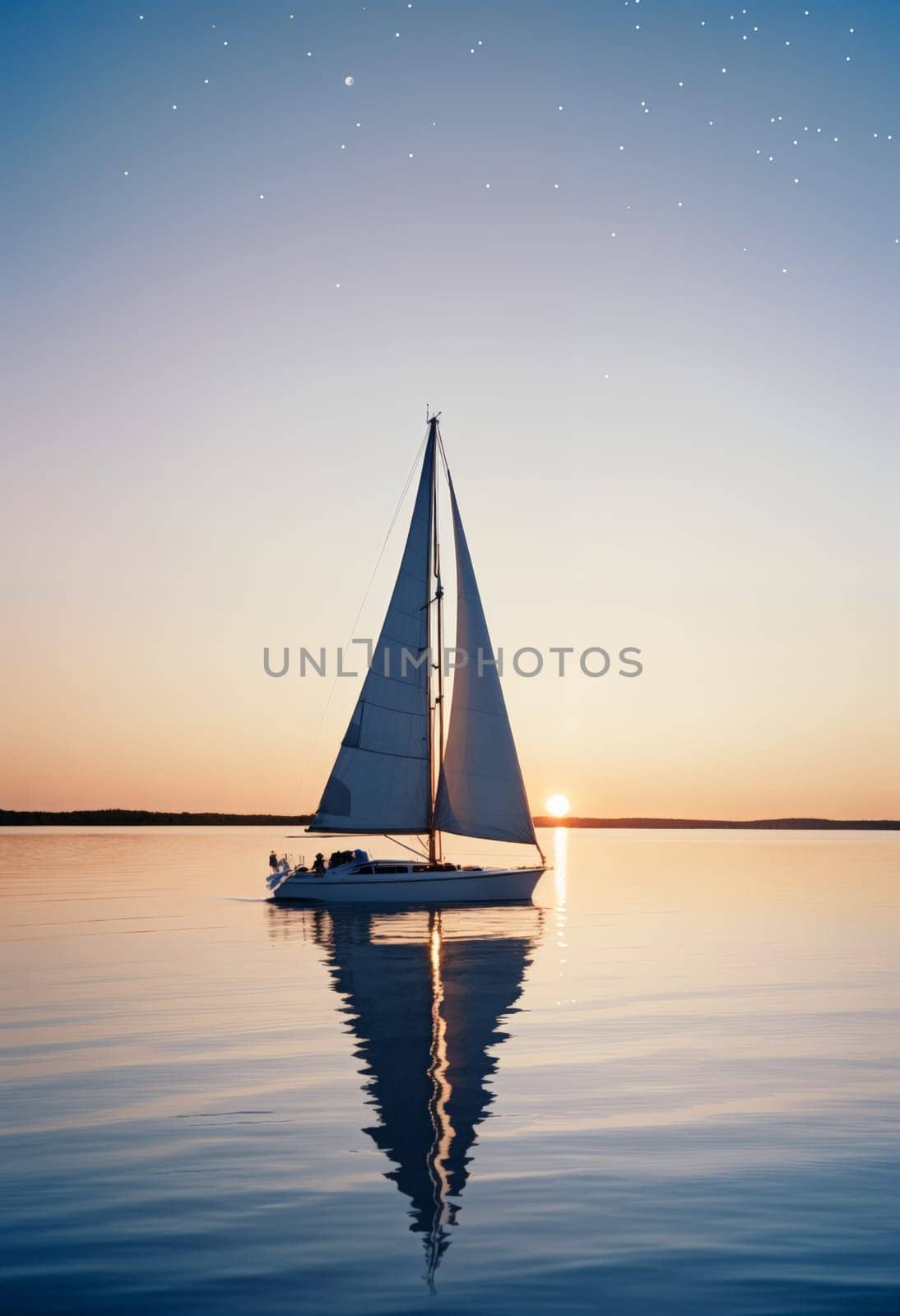 AI generated of a sailboat is sailing on the ocean water at sunset