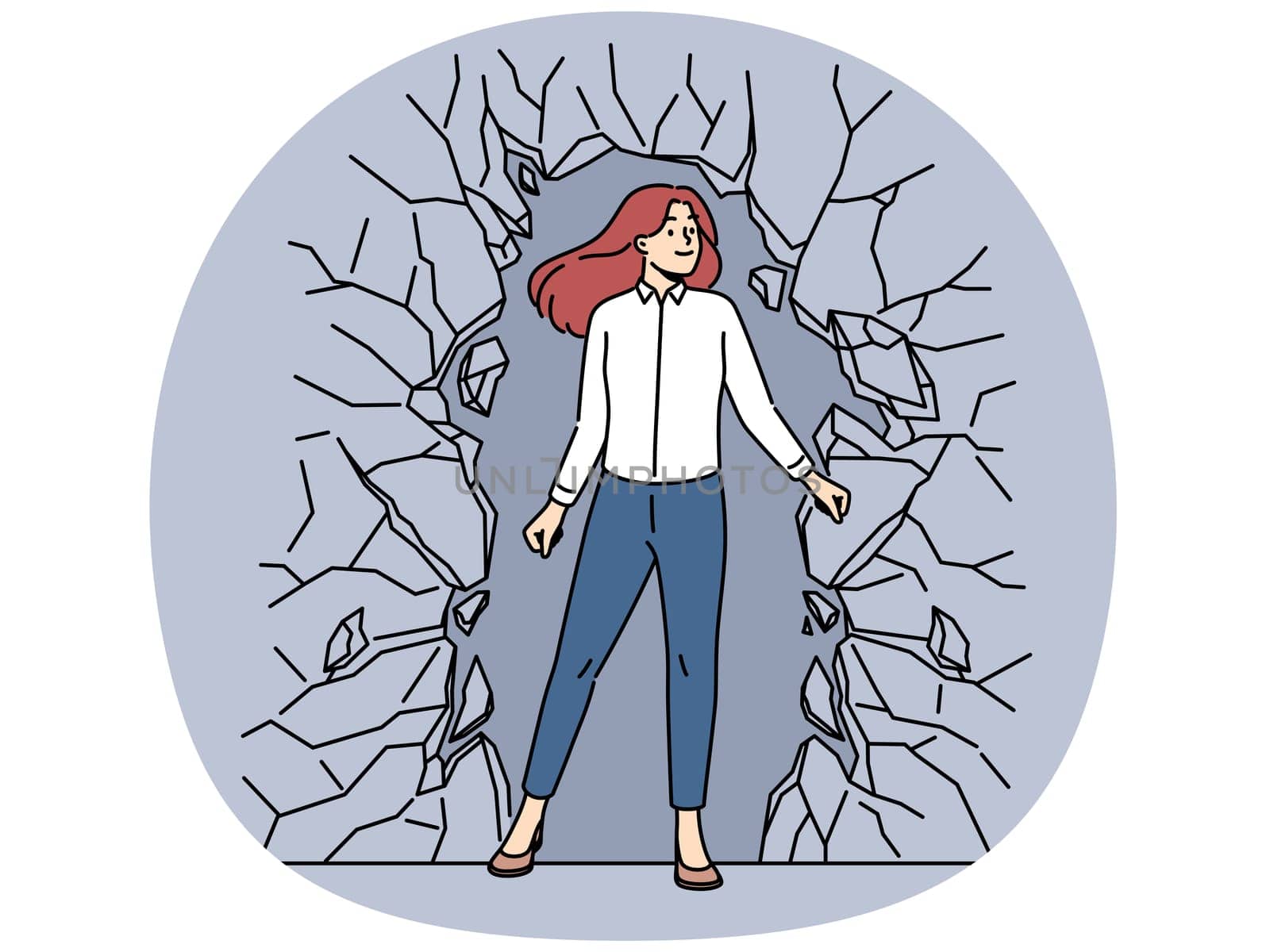 Successful businesswoman break stone wall