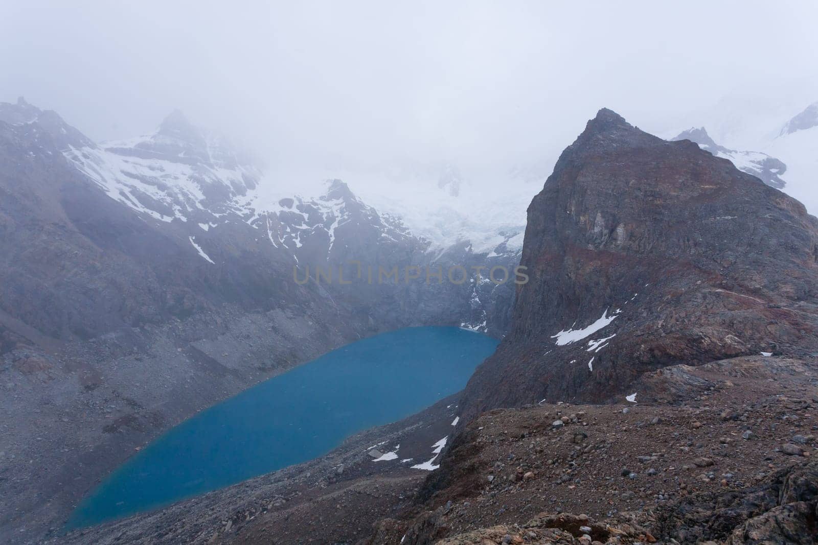 Laguna Sucia view on a cloudy day. Fitz Roy mountain, Patagonia, Argentina