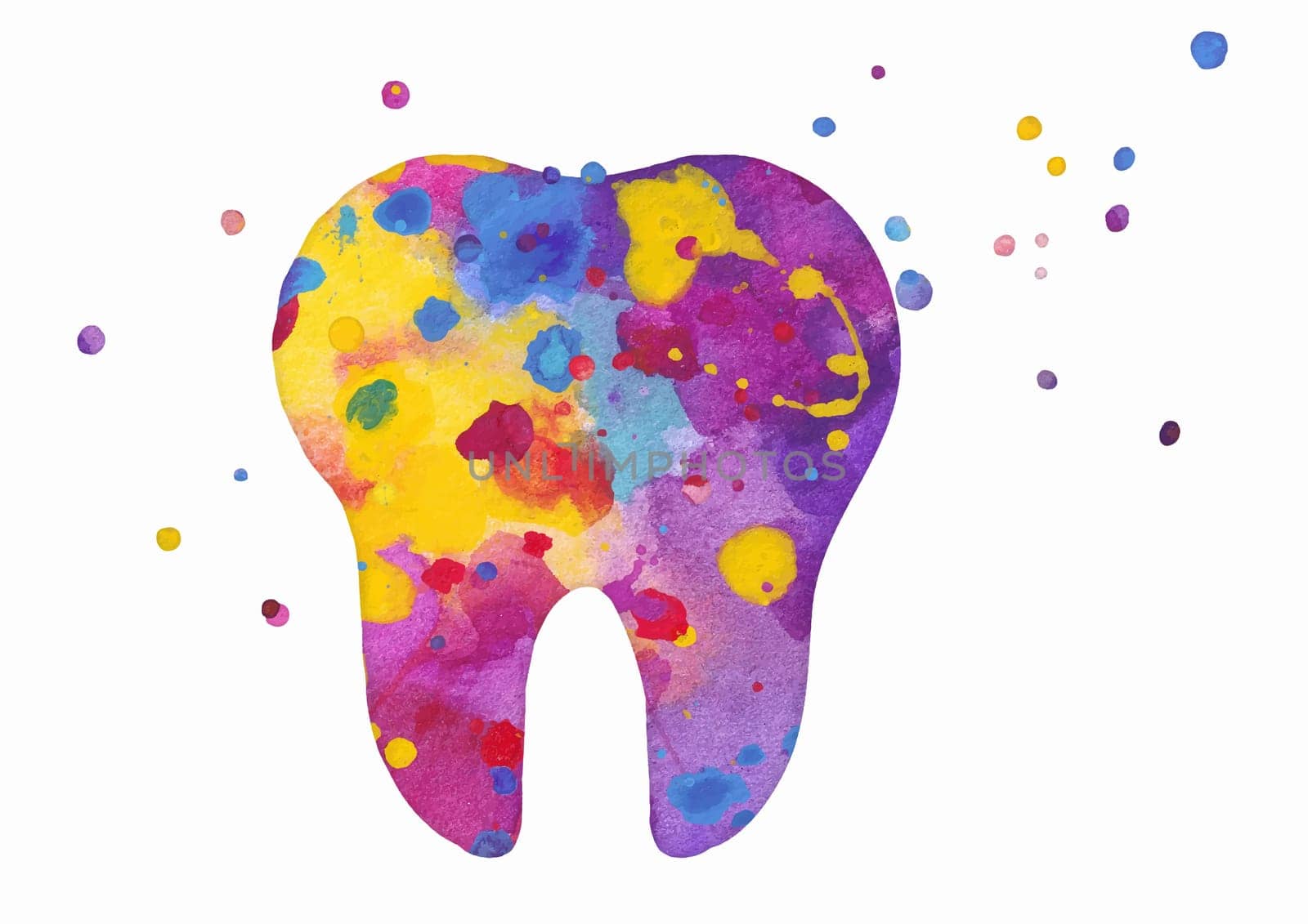 Tooth icon. Vector colorful watercolor illustration isolated