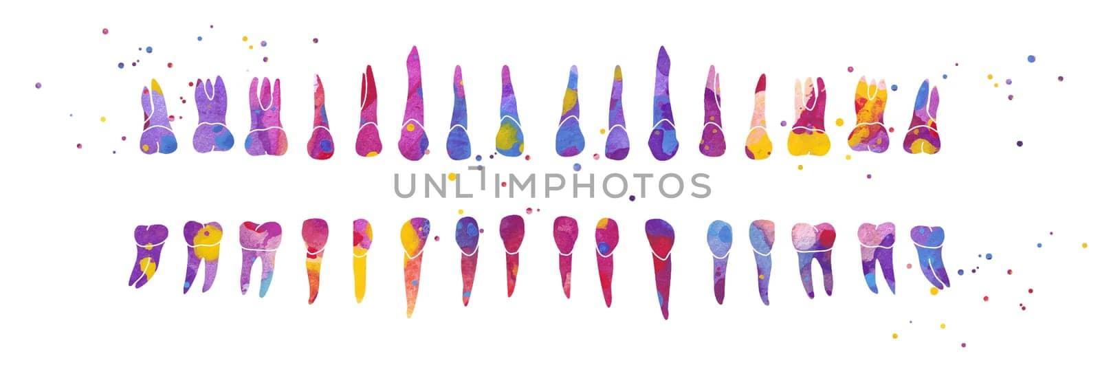 Dental Row. Vector colorful watercolor illustration isolated