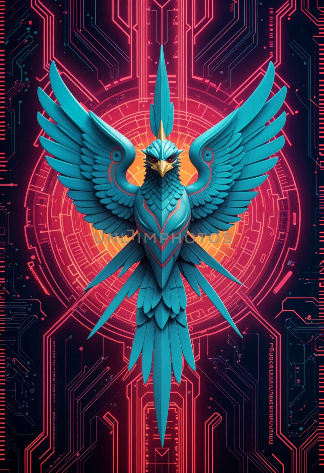 AI generated of the phoenix is a bird with a red and orange futuristic design on background