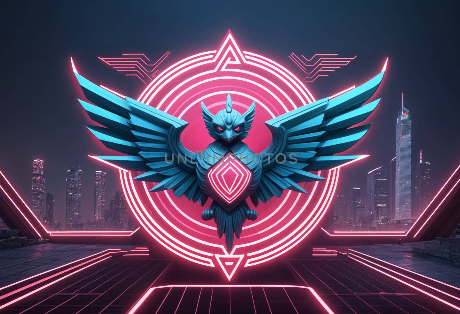 AI generated of a colorful garuda bird with wings on a circuit board