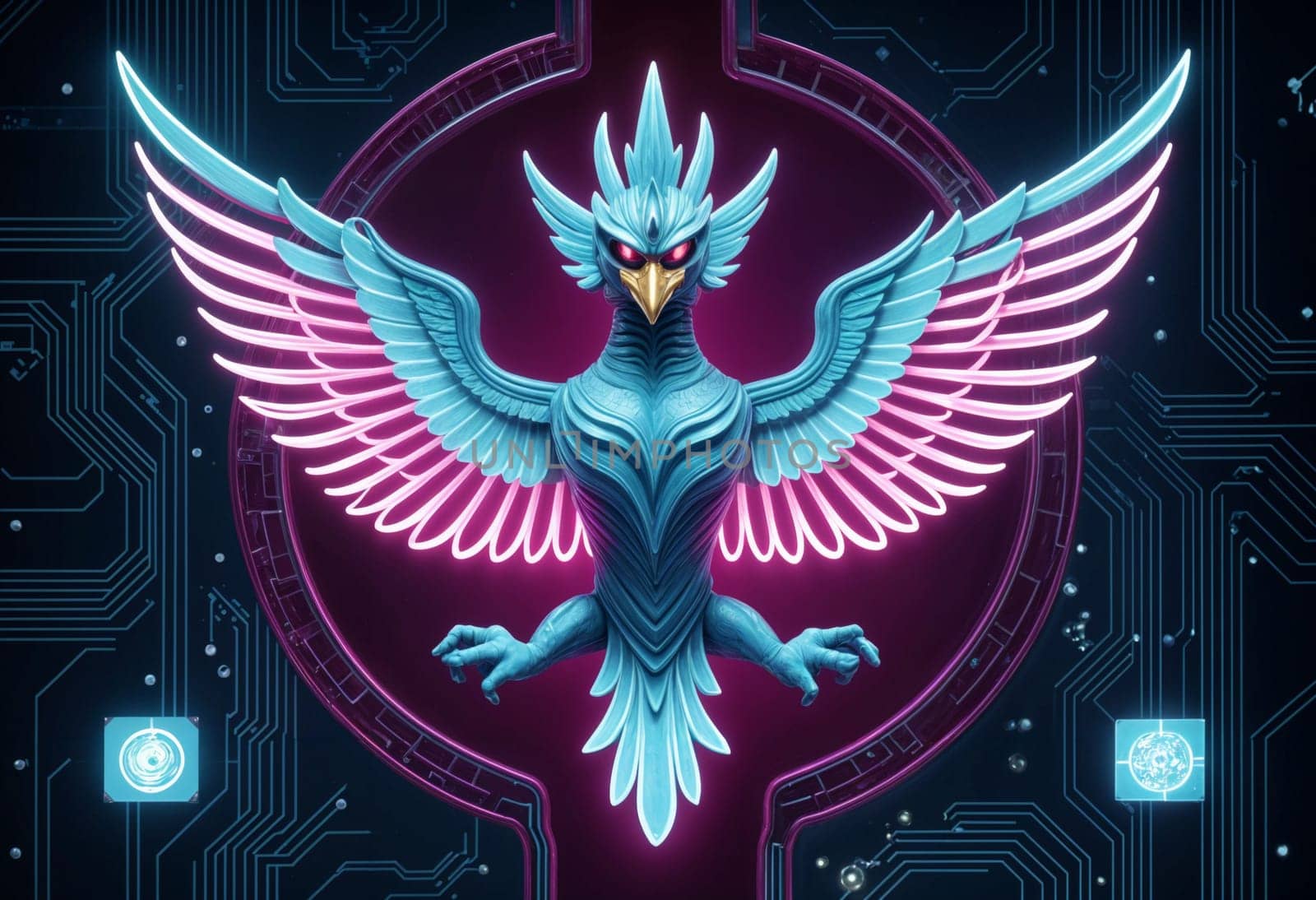 AI generated of the phoenix is a futuristic bird with glowing wings