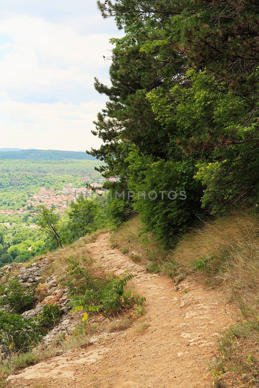 The hiking trail along the Garga Bair Hill offers a scenic view over Veliko Tarnovo, Bulgaria 2022