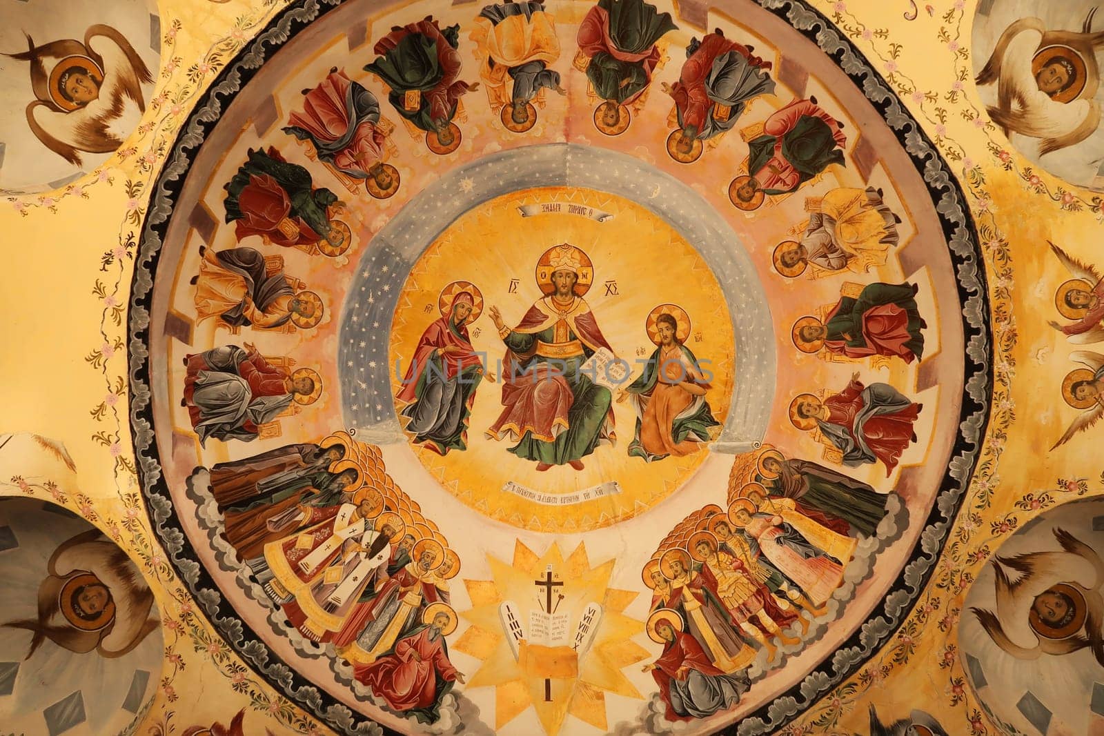Ceiling fresco, painting inside the St., Saint Nicolas, Nikola Church in one of the courtyards of the Bachkovo Monastery, close to Plovdiv, Bulgaria 2022