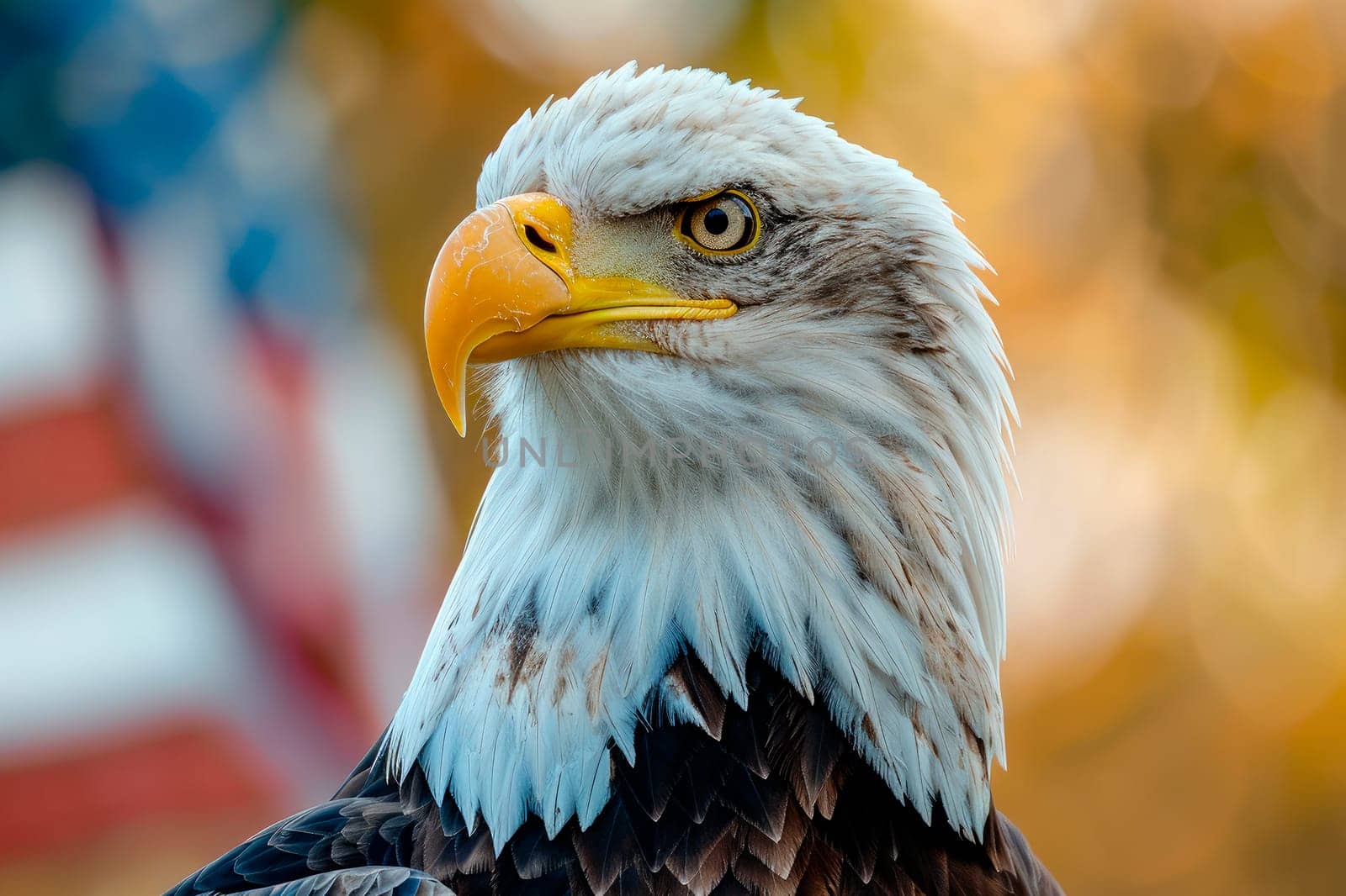 Patriotic eagle in front of US flag. Independence Day, Memorial Day, Veterans Day. AI generated