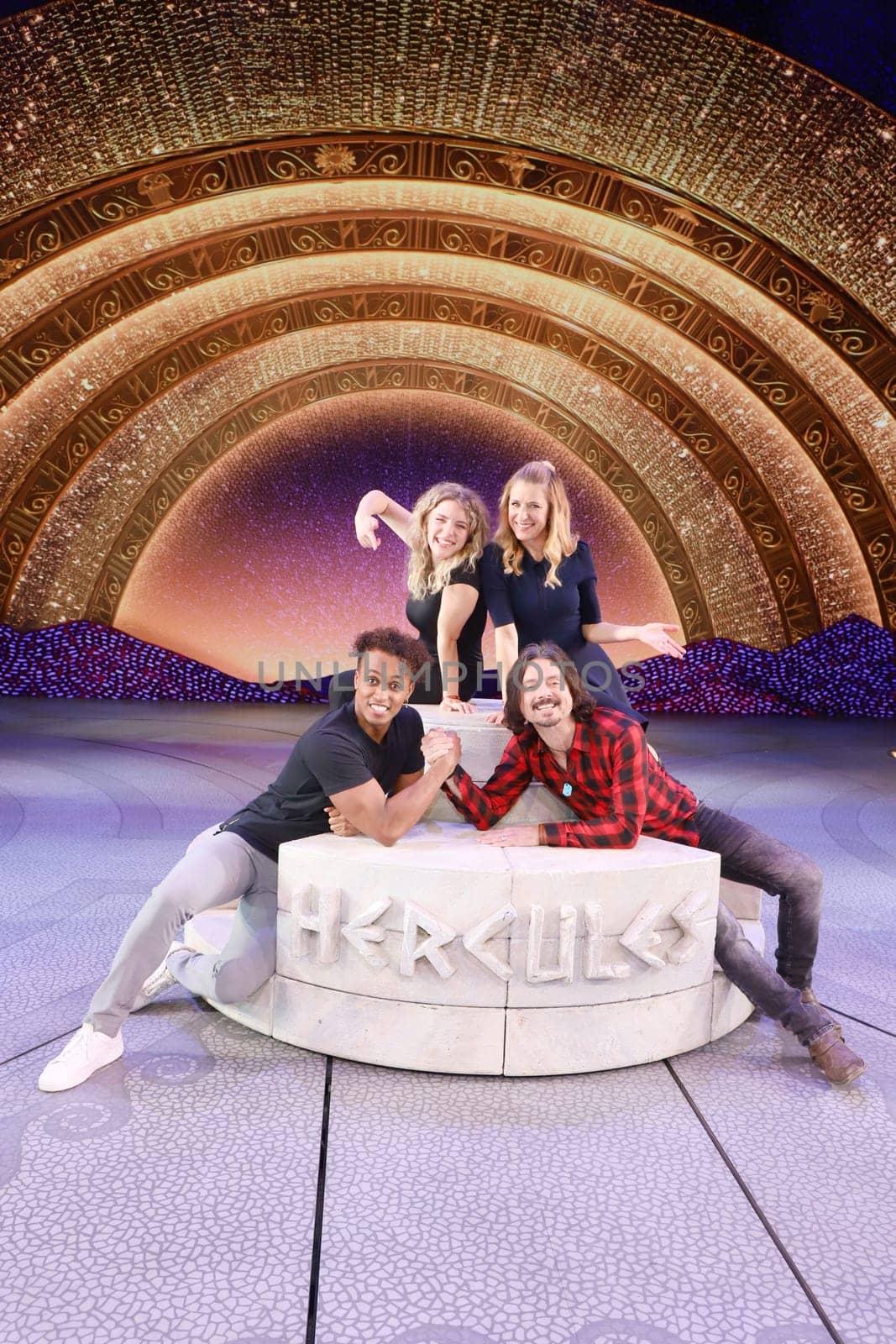 Johanna Mross,Stefanie Hertel,Benet Monteiro (Hercules),Lanny Lanner,Stefanie Hertel attends the musical Hercules with her family,Hamburg,07.05.2024
