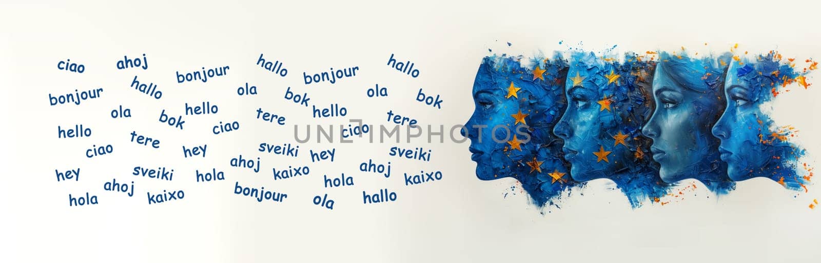 European languages, word hello in different language spoken in Europe, concept of multilingual business and community, multilingualism in the EU