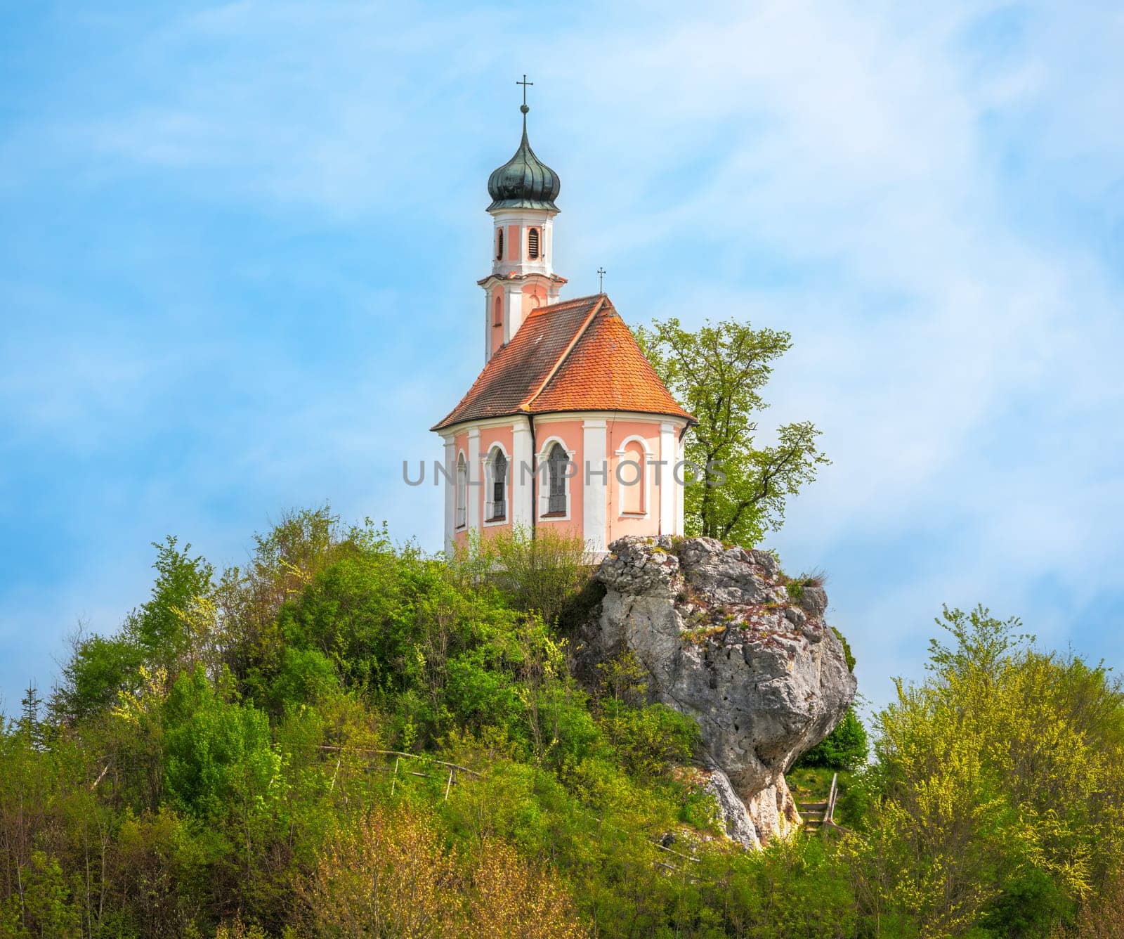 The Wörnitzstein chapel on the top of a hill (Bavaria, Germany)