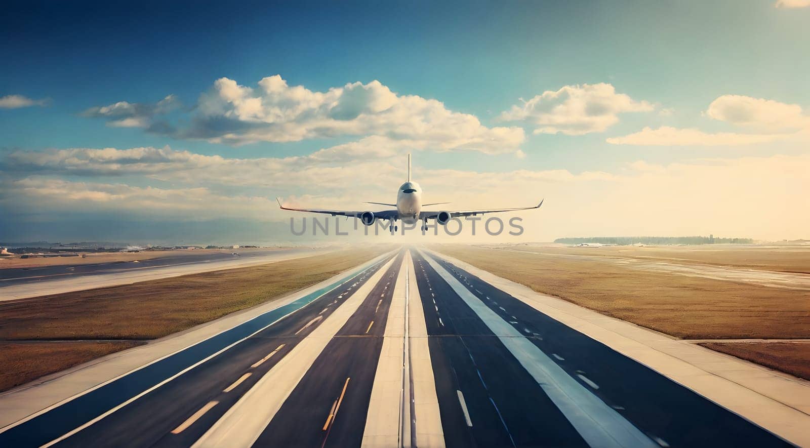Airplane in the airport after take off