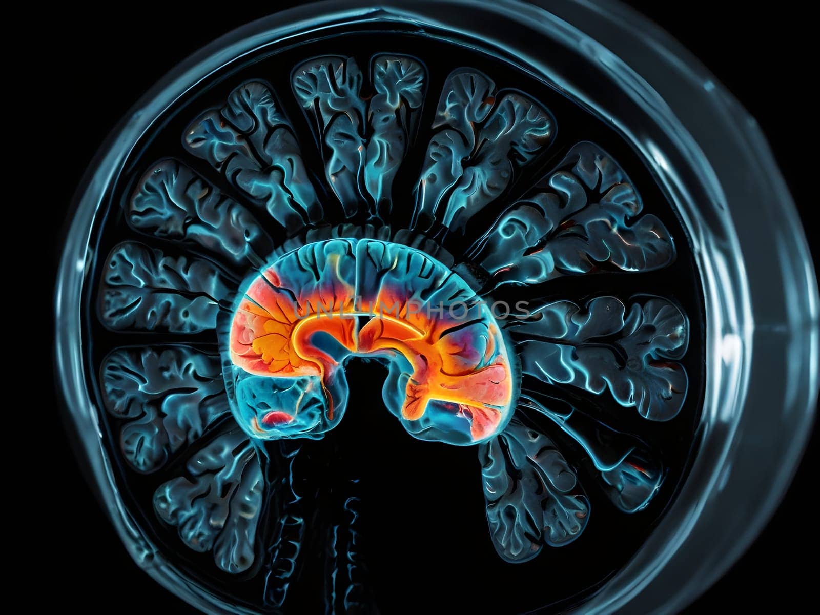 Abstract view of the brain MRi scan Xray