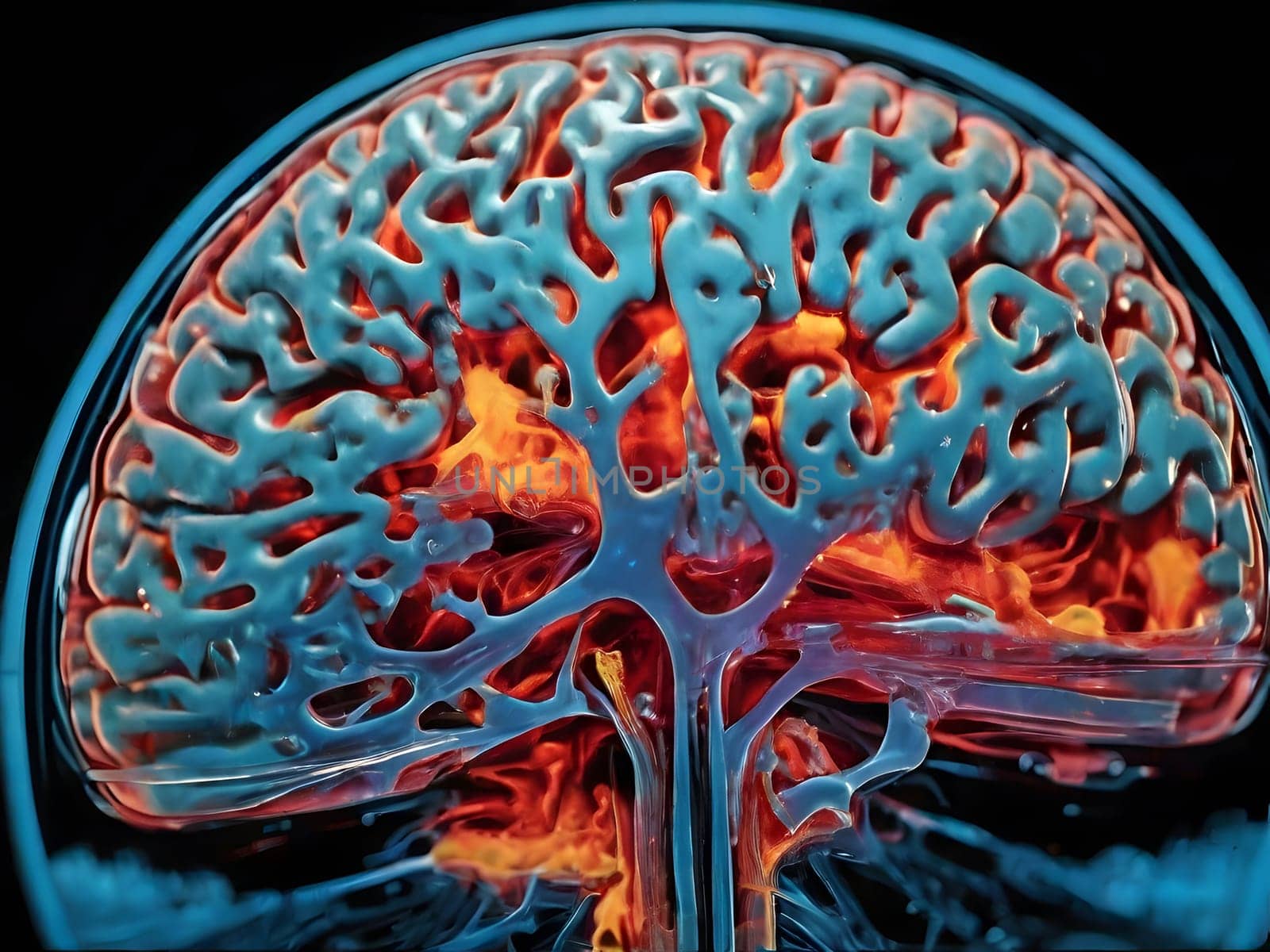 Abstract view of the brain MRi scan Xray