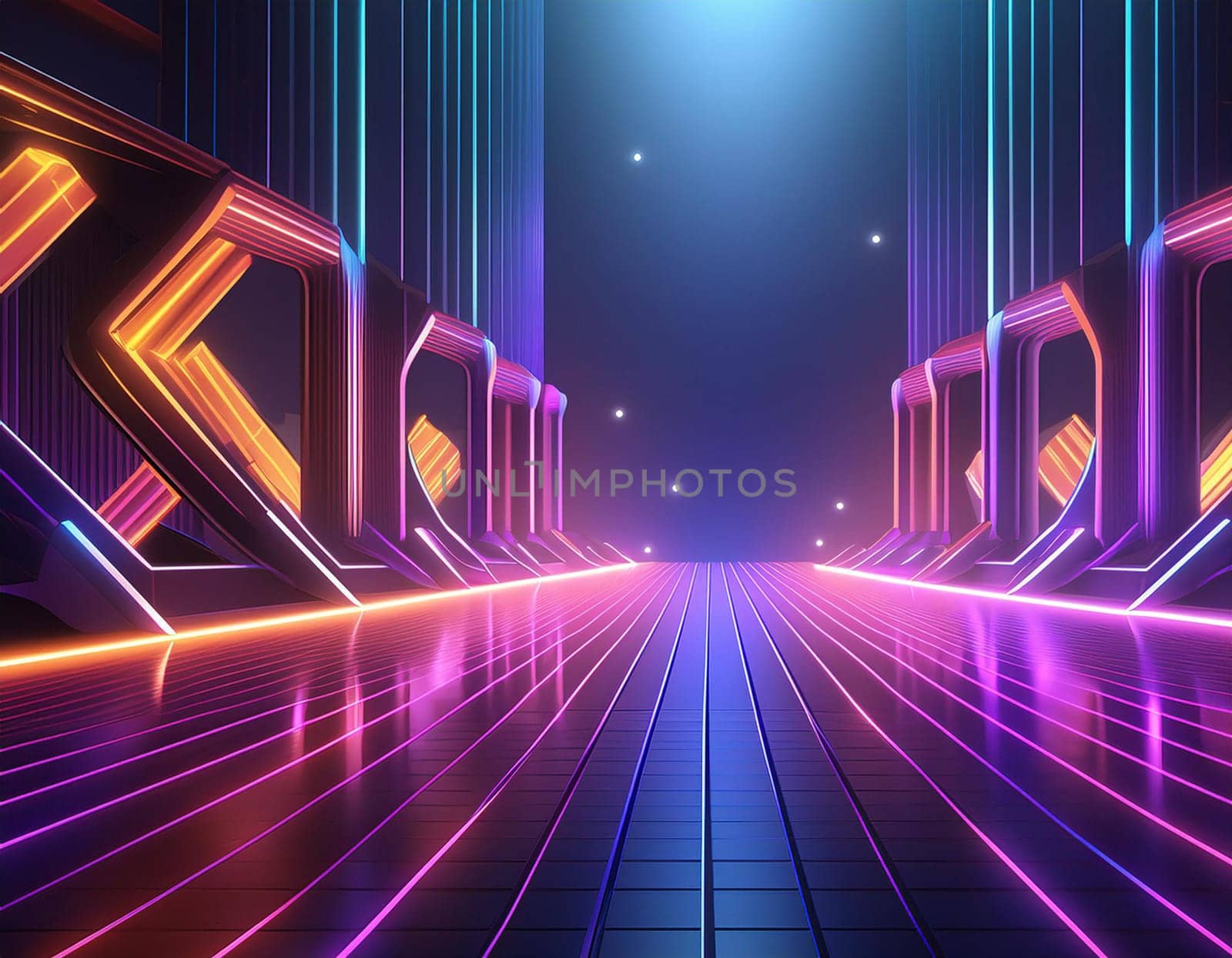 3d technology abstract neon light background, empty space scene, spotlight, dark night