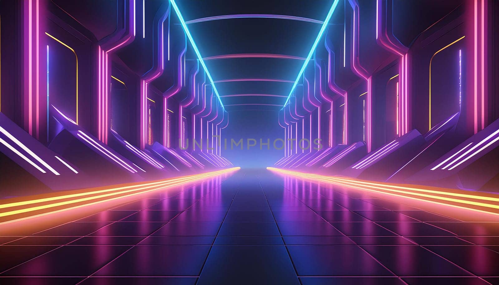3d technology abstract neon light background, empty space scene, spotlight, dark night