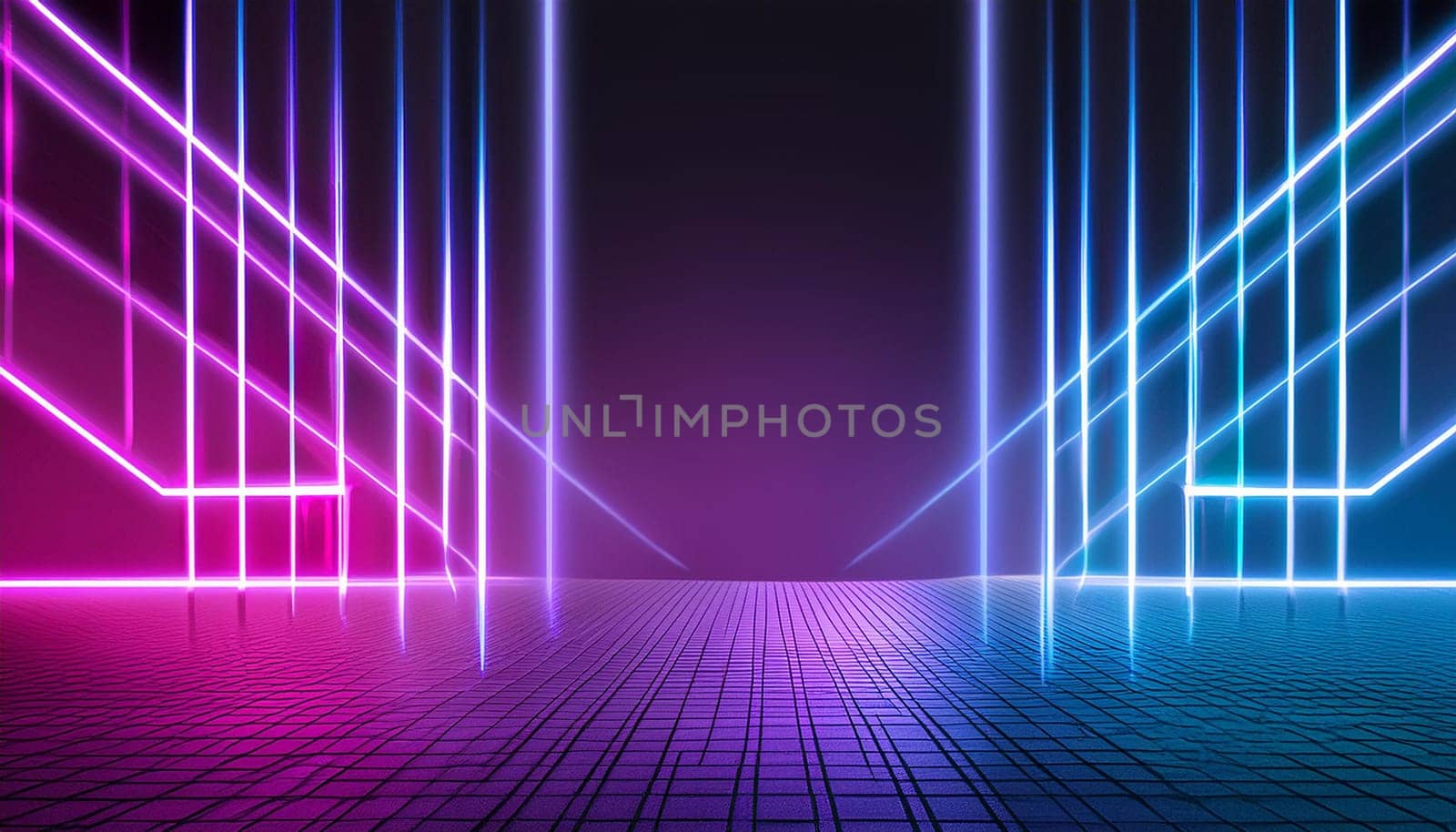 3d technology abstract neon light background, empty space scene, spotlight, dark night