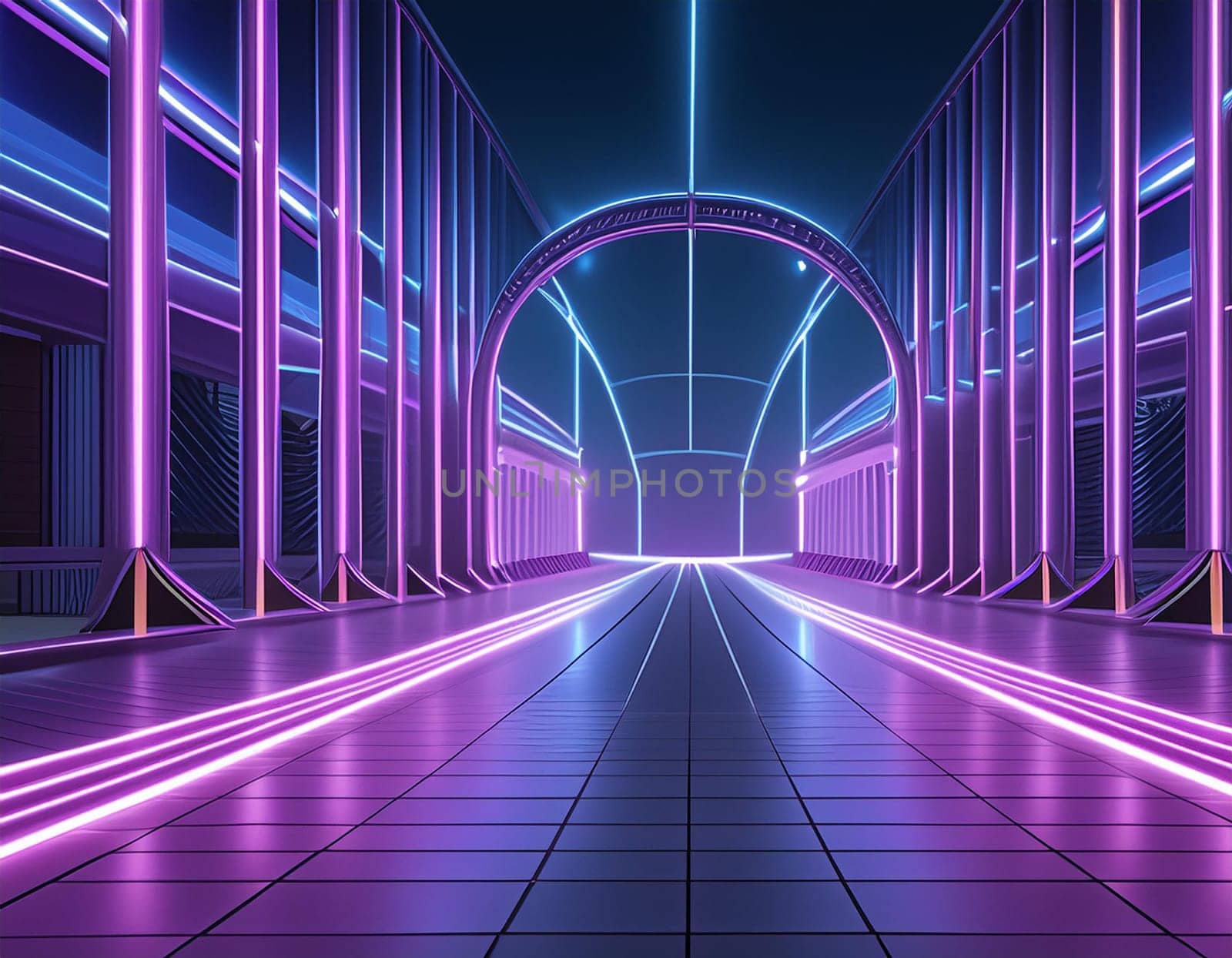 3d technology abstract neon light background, empty space scene, spotlight, dark night