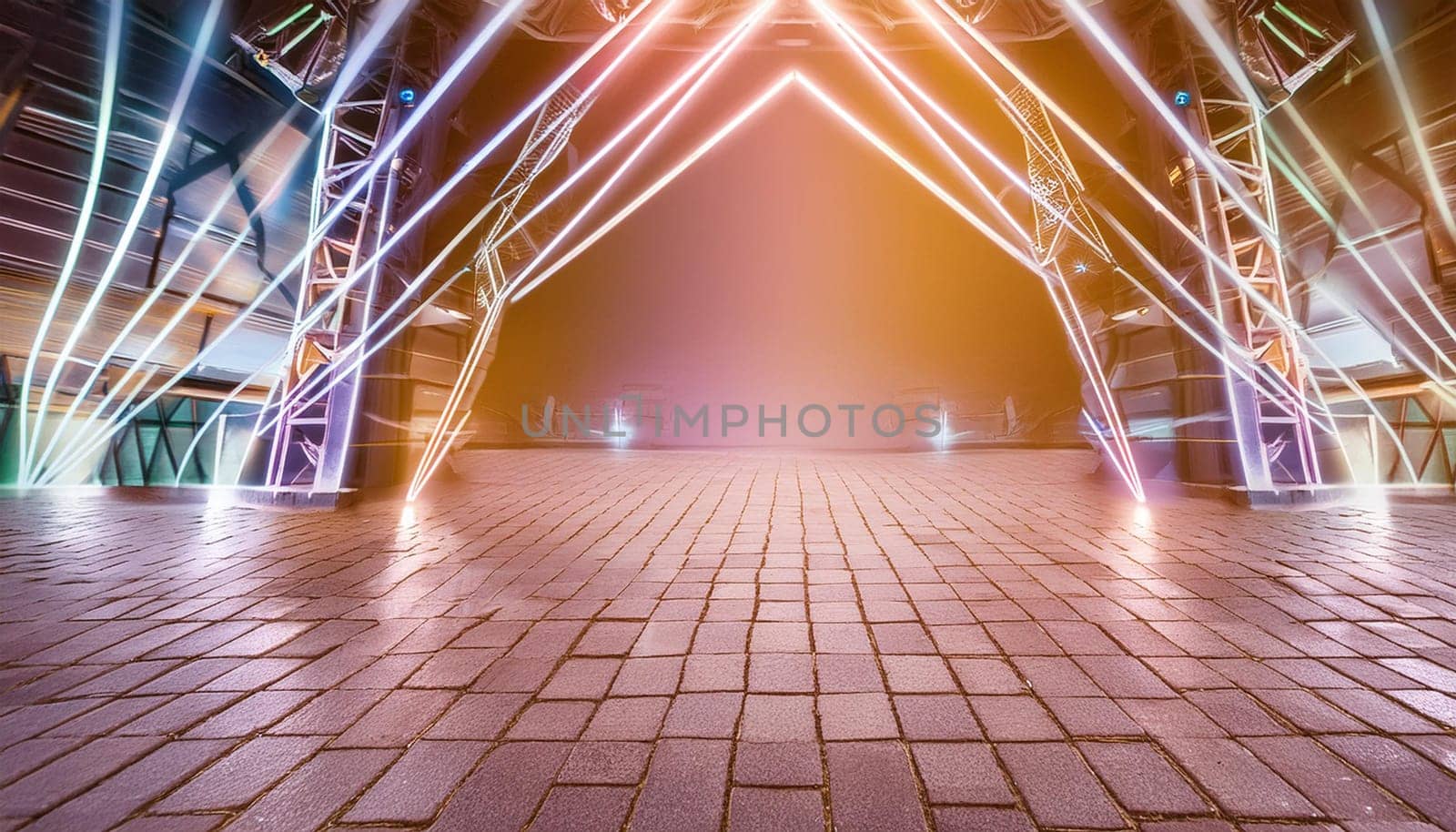 3d technology abstract neon light background, empty space scene, spotlight, dark night