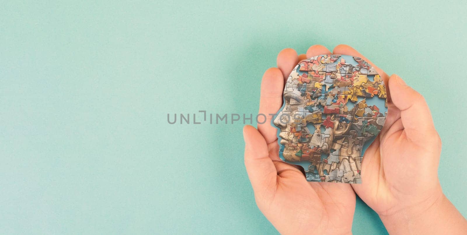 Alzheimer awareness day, dementia diagnosis, Parkinson disease, ADHD, memory loss disorder, brain with puzzle pieces, damaged mind