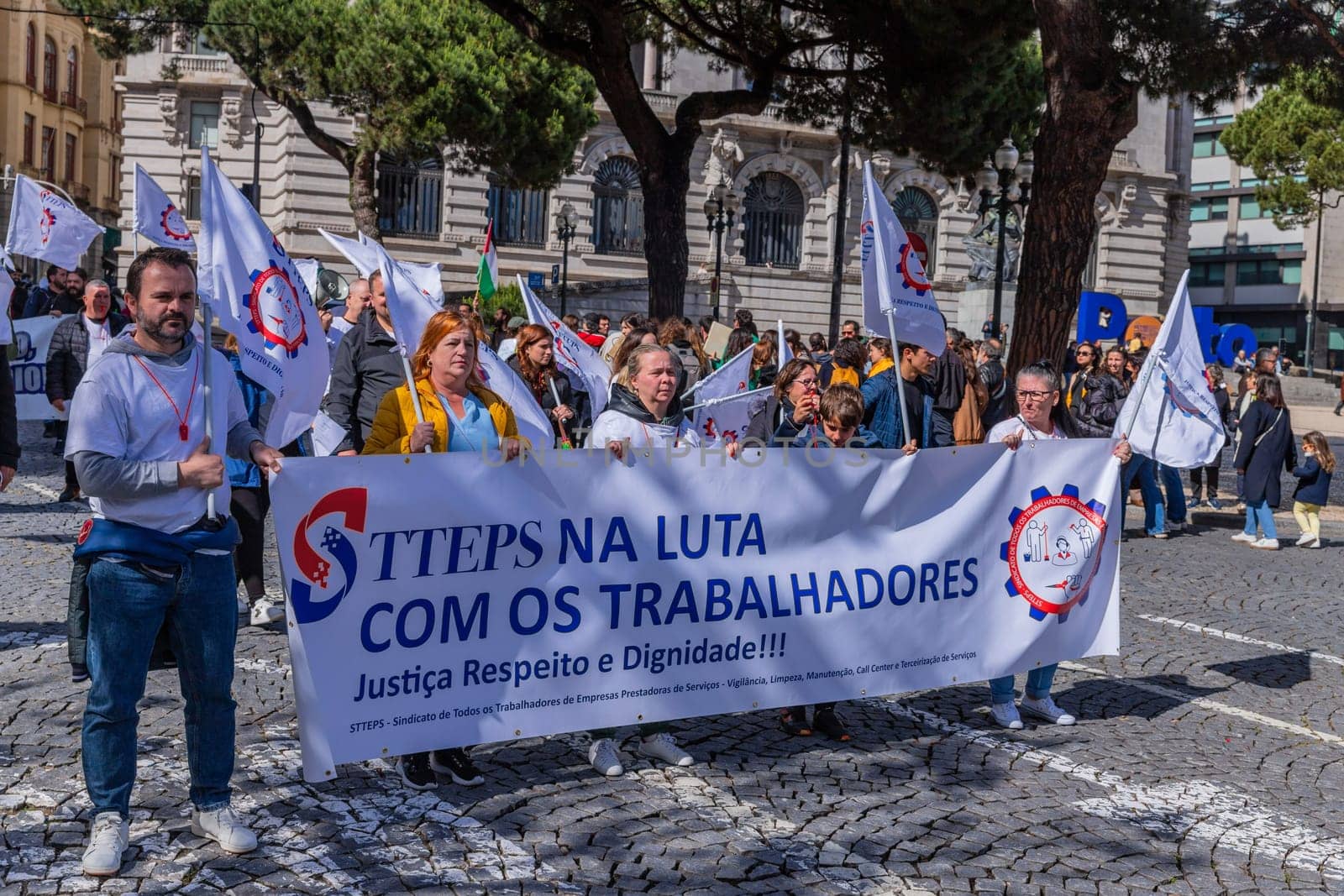 Porto, Portugal: May 1, 2024: Celebration and Protest of the May 1in Portugal, Labour Day, in Porto, Portugal