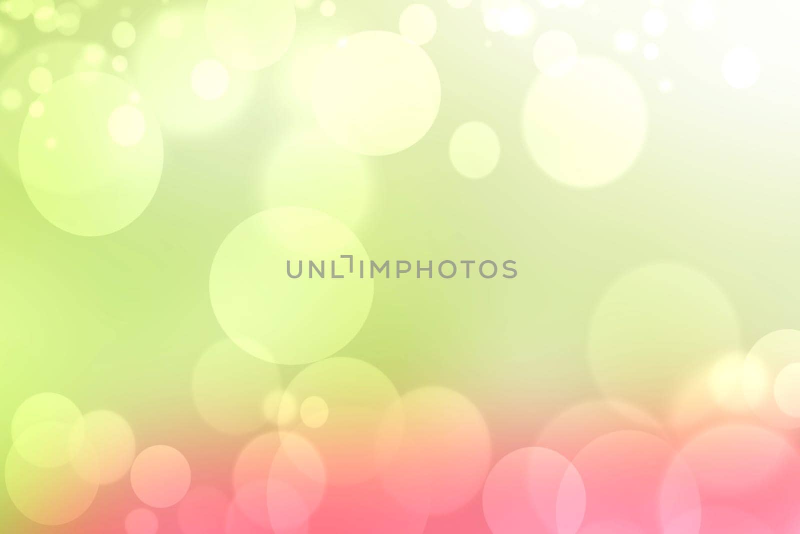 Abstract blurred fresh vivid spring summer light delicate yellow pink green orange bokeh background texture with bright circular soft color lights. Beautiful backdrop illustration.