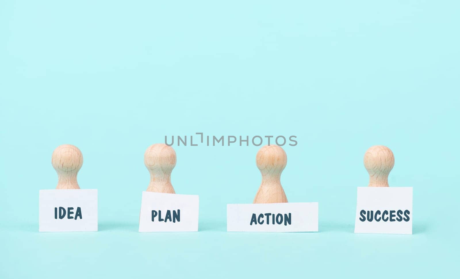 Idea, plan, action and success, next step in progress, new goal and strategy, vision a target, business concept