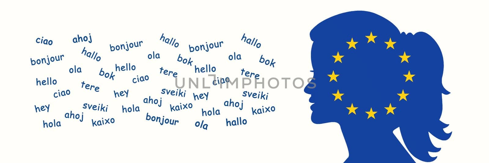 European languages, word hello in different language spoken in Europe, concept of multilingual business and community, multilingualism in the EU