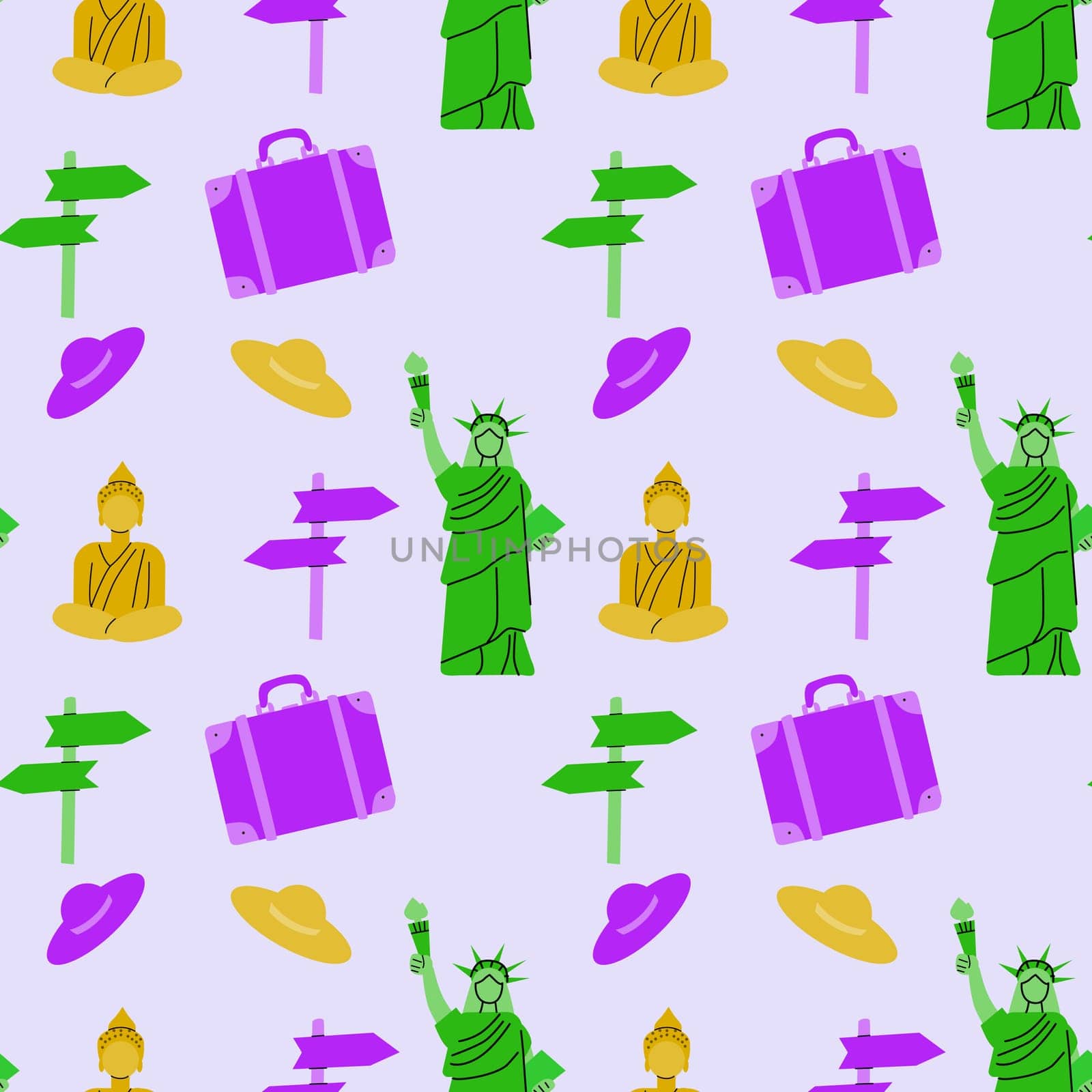Travel destinations summer seamless pattern. Can used for textile, cover design, posters. Modern flat style.