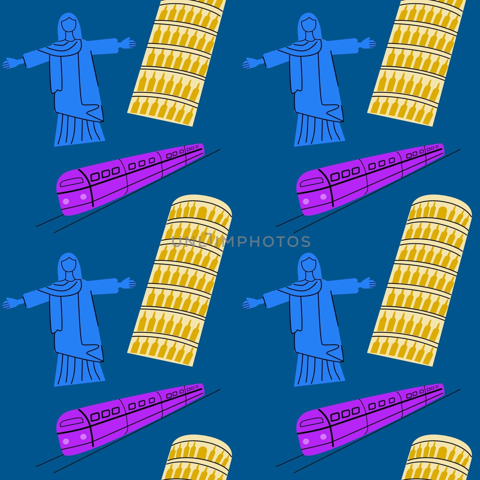Travel destinations summer seamless pattern. Can used for textile, cover design, posters. Modern flat style.