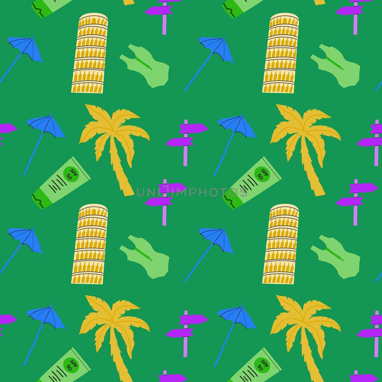Travel destinations summer seamless pattern. Can used for textile, cover design, posters. Modern flat style.
