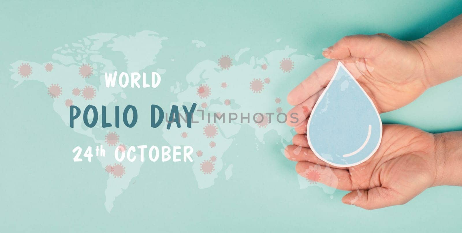 World polio day in october, awareness for Poliomyelitis, virus transmitted by contaminated water, personal contact, paralysis of central nervous system