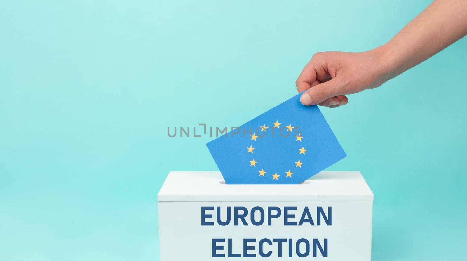 EU election, ballot box, european union flag, blue and yellow stars, citizens of Europe voting Parliament