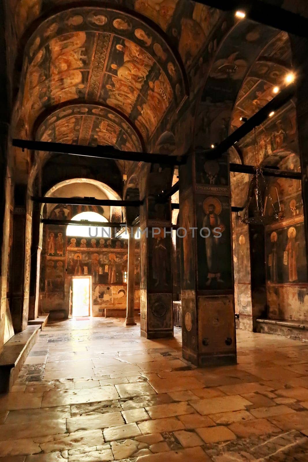 Elaborate ceiling, wall paintings, frescos inside the Church Complex of the Patriarchate of Pec Monastery, outside of Peja, Kosovo 2022