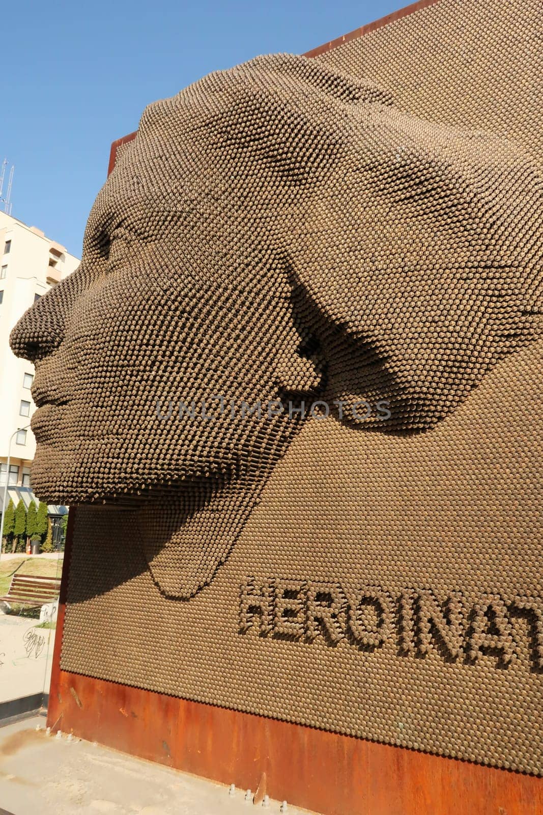 The Heroinat Memorial, a sculpture in the city center of Prishtina, Pristina to commemorate the crimes commited against women in the Kosovo war, Kosovo, 25th of July 2022