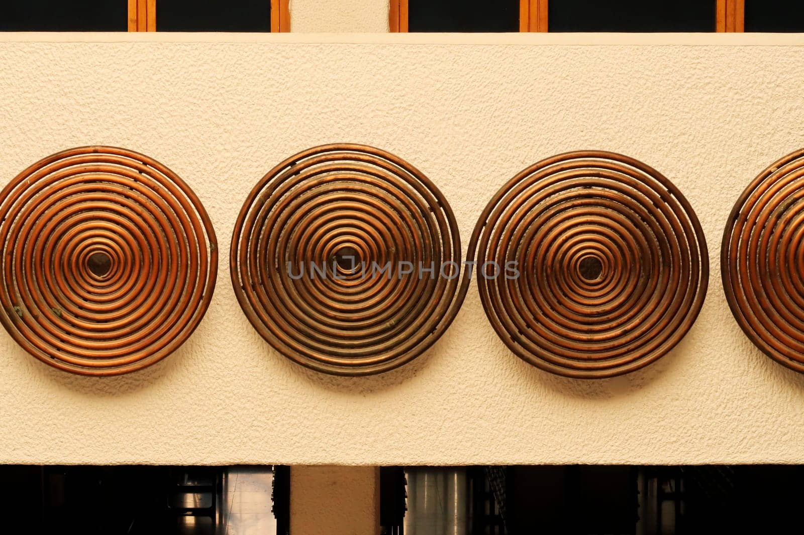 Design elements, metal, copper spiral inside the National University Library of Kosovo, Prishtina, Pristina, Kosovo, 25th of July 2022