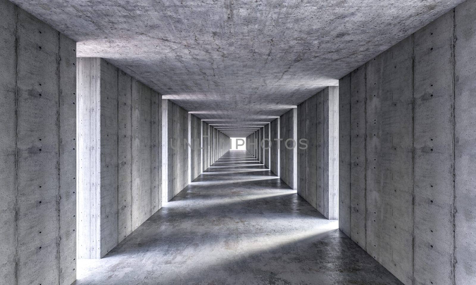 Abstract view  symmetric concrete corridor vanishing point tunnel architecture