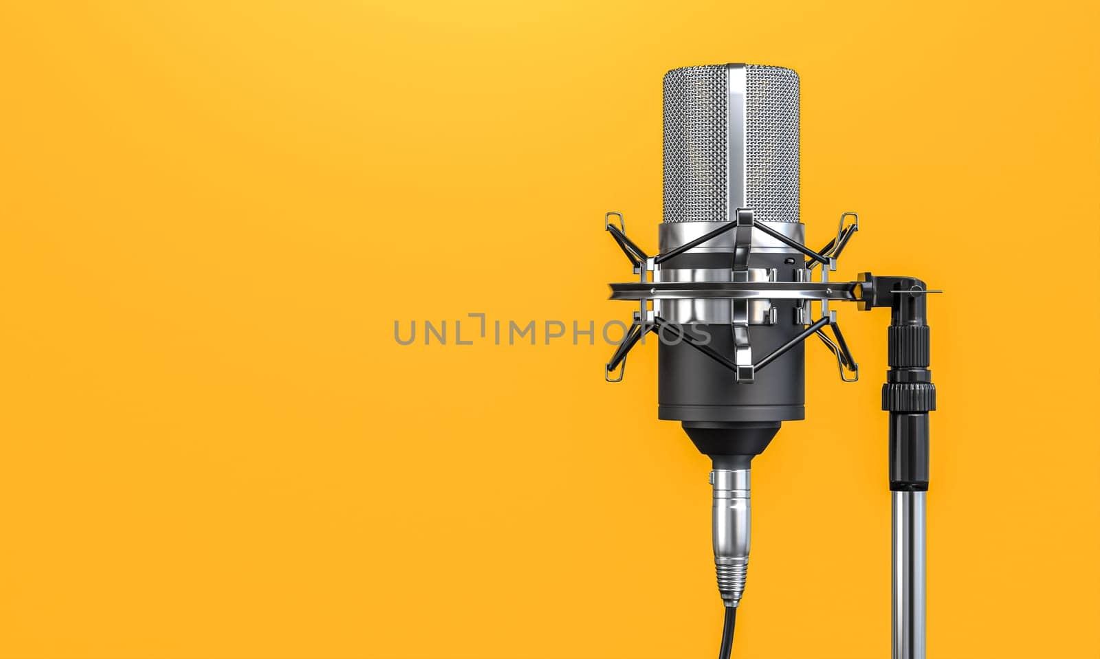 Microphone  yellow background, recording, studio, audio, copyspace