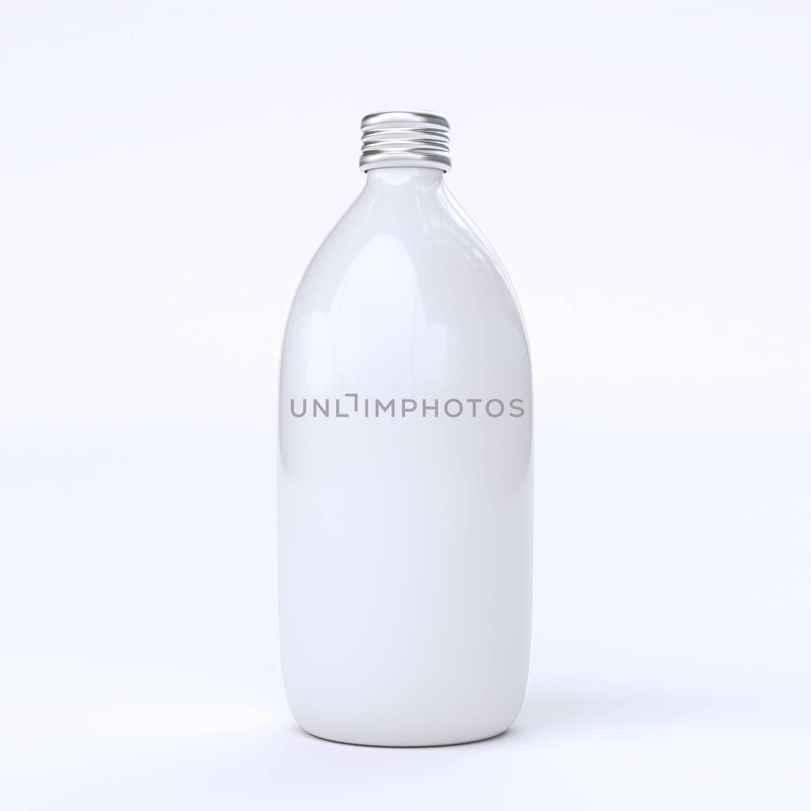 empty white milk bottle  metal cap bright background