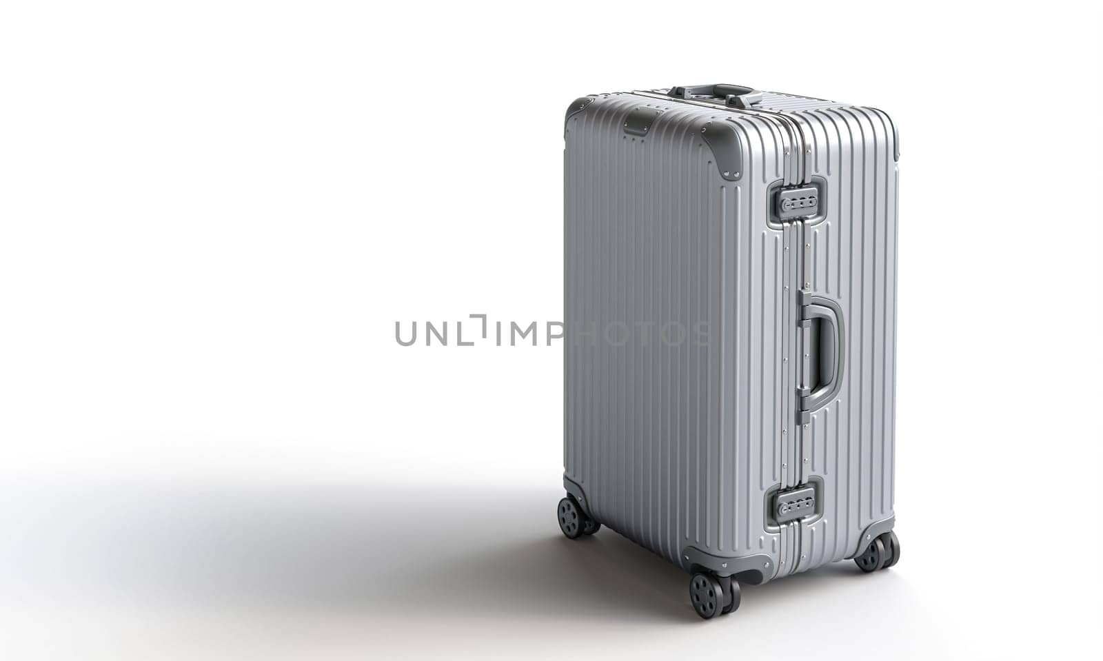 silver travel suitcase  isolated  white background copyspace travel concept