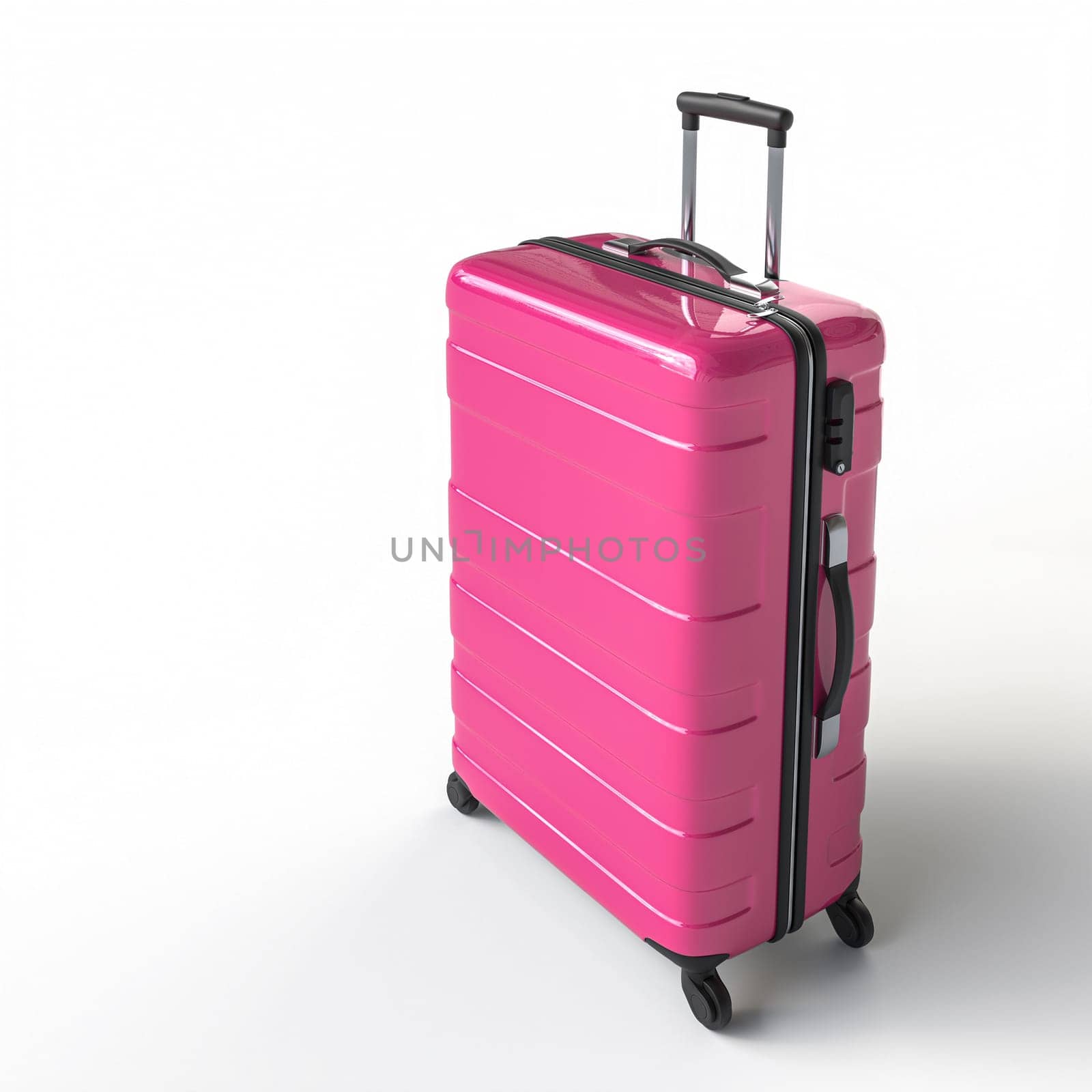 Vibrant pink travel suitcase isolated white backdrop travel concept