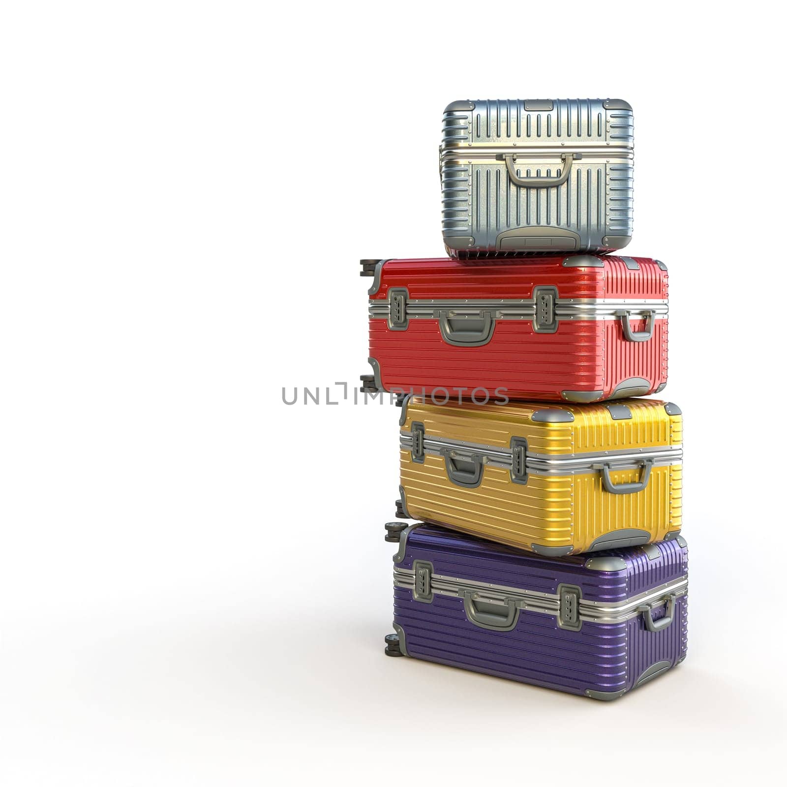 colorful stacked luggage  isolated  background travel, vacation,  adventure concept