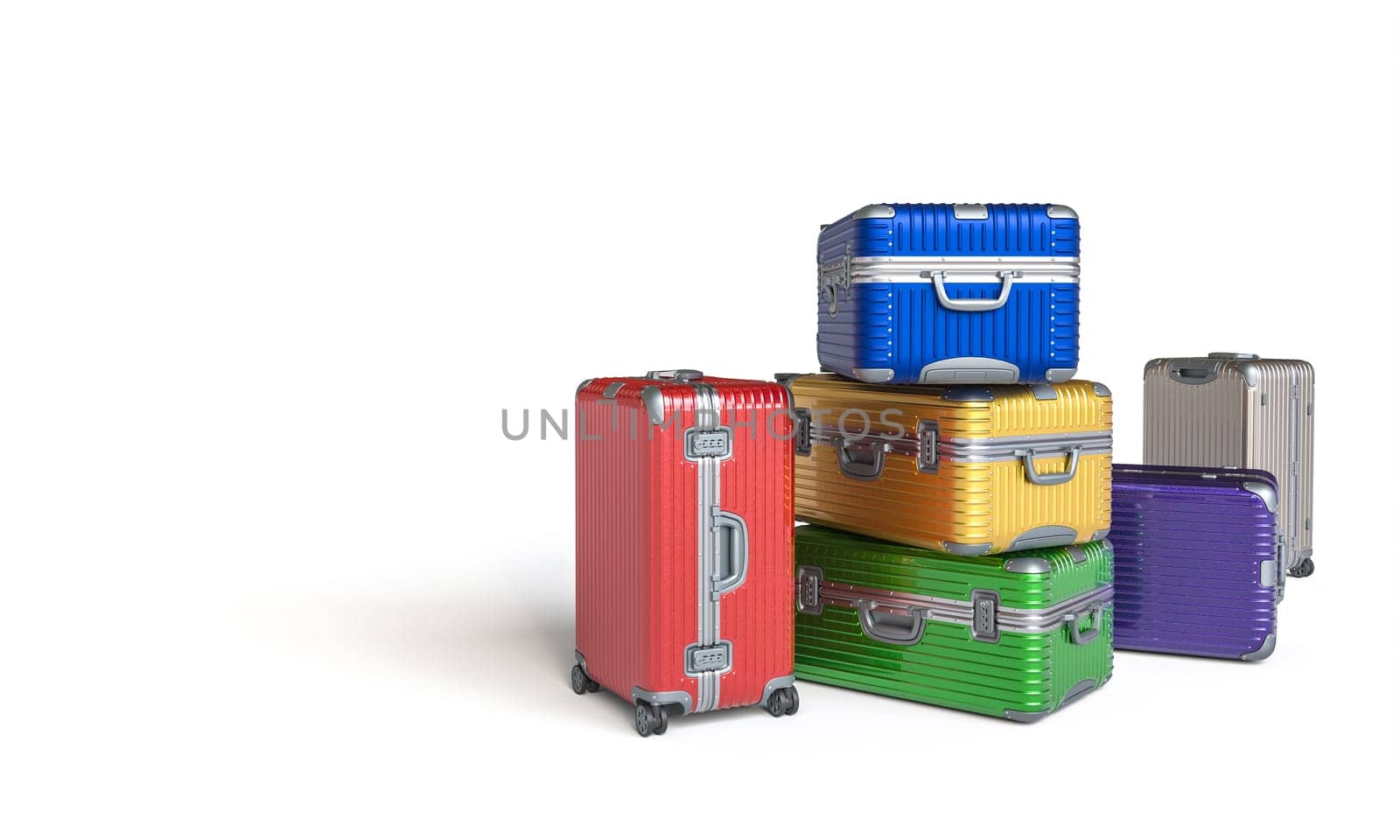 vibrant set  variously sized suitcases isolated white background travel