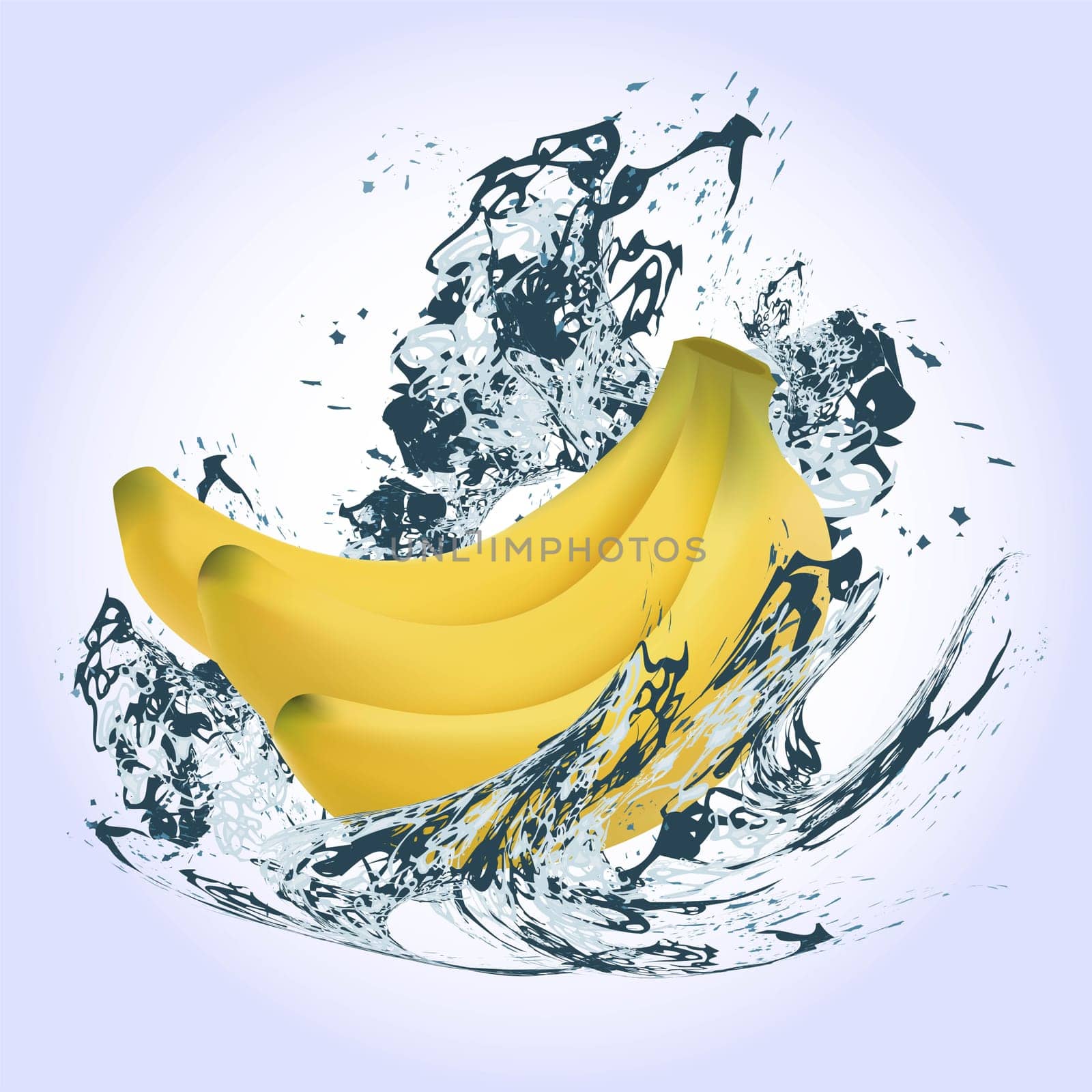 Bananas under splashes of water on a light background. Vector illustration.