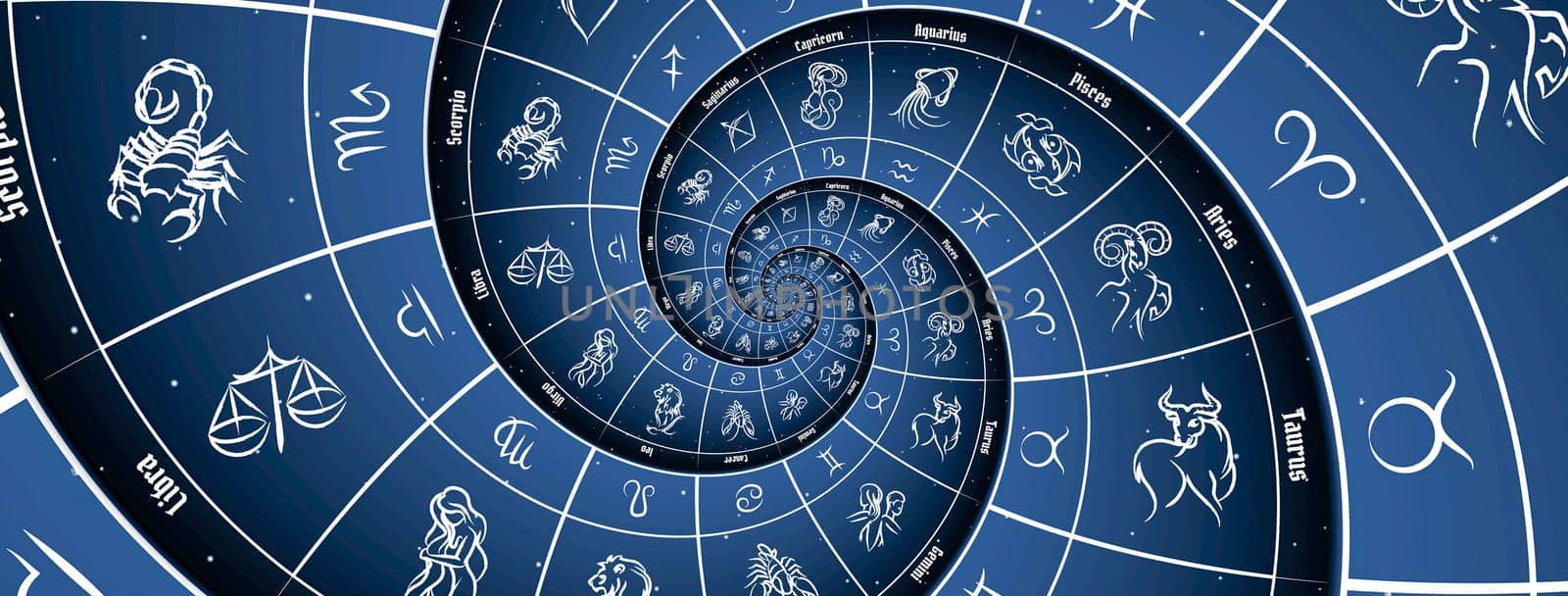 Blue astrological background. Concept of horoscope, mystery, magic, astrological sign. Nobody.